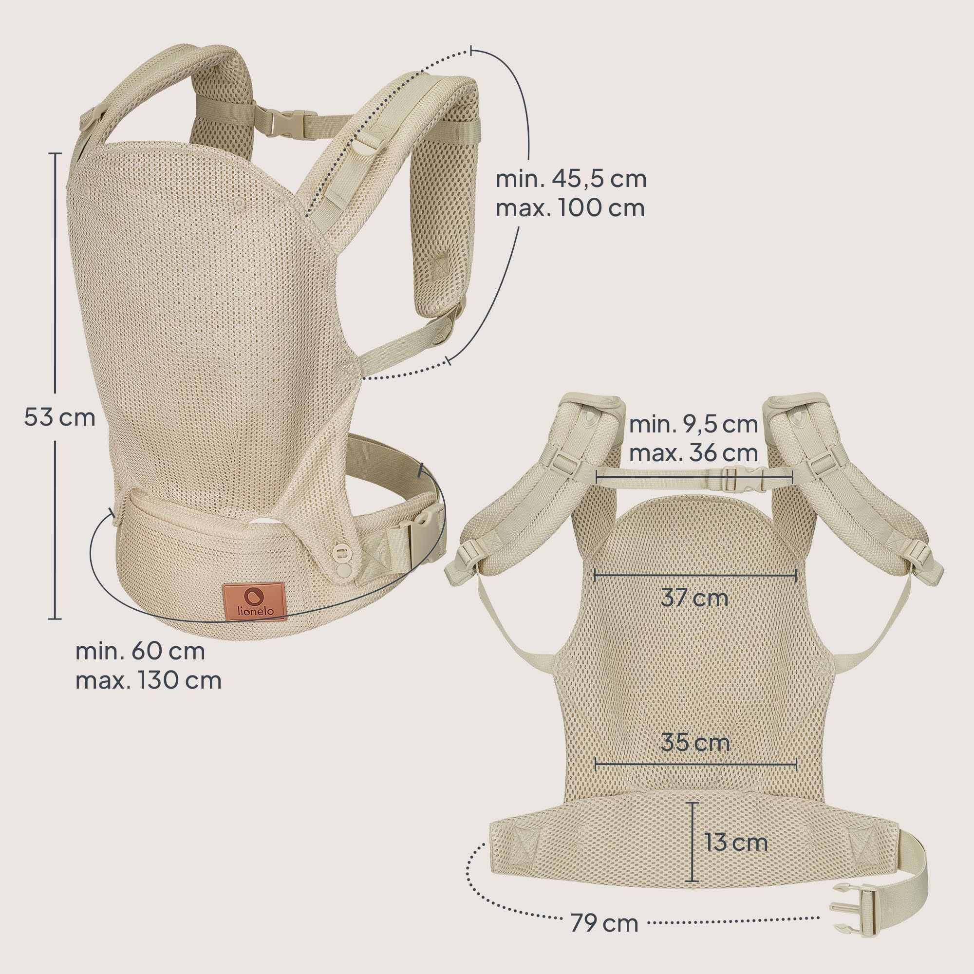 Lionelo Mochila Portabebés Ergonómica Margareet Air – Certificación IHDI, 3 Posiciones, Tejido de Malla Transpirable, Capucha Desmontable, Hasta 20 kg