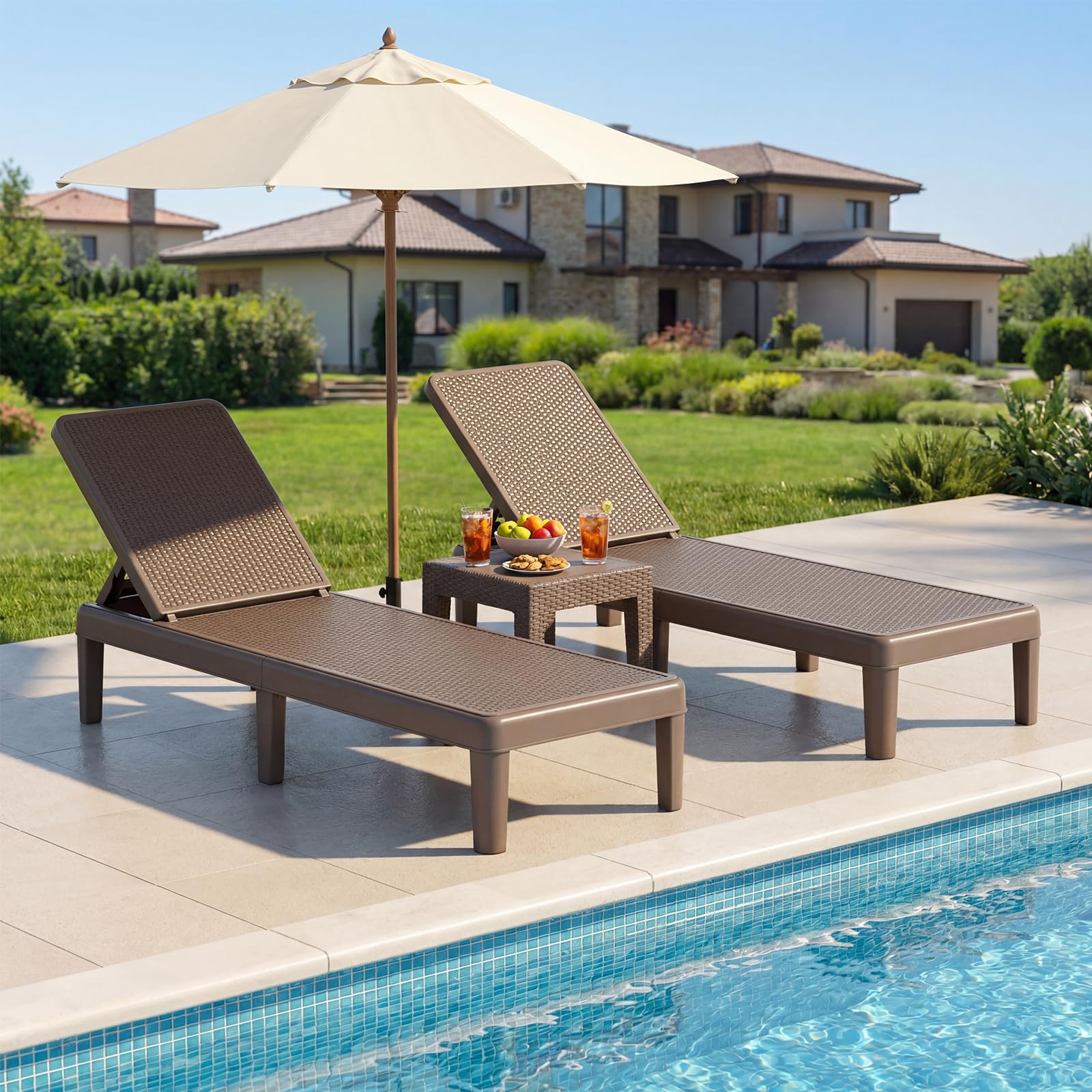 GIANTEX Sdraio Prendisole da Esterno in Plastica PP, Lettino da Giardino con Schienale Reclinabile 4 Posizioni, Resistente e Robusto, per Balcone, Terrazza, Piscina e Mare, Max 150 kg (2 Marrone)