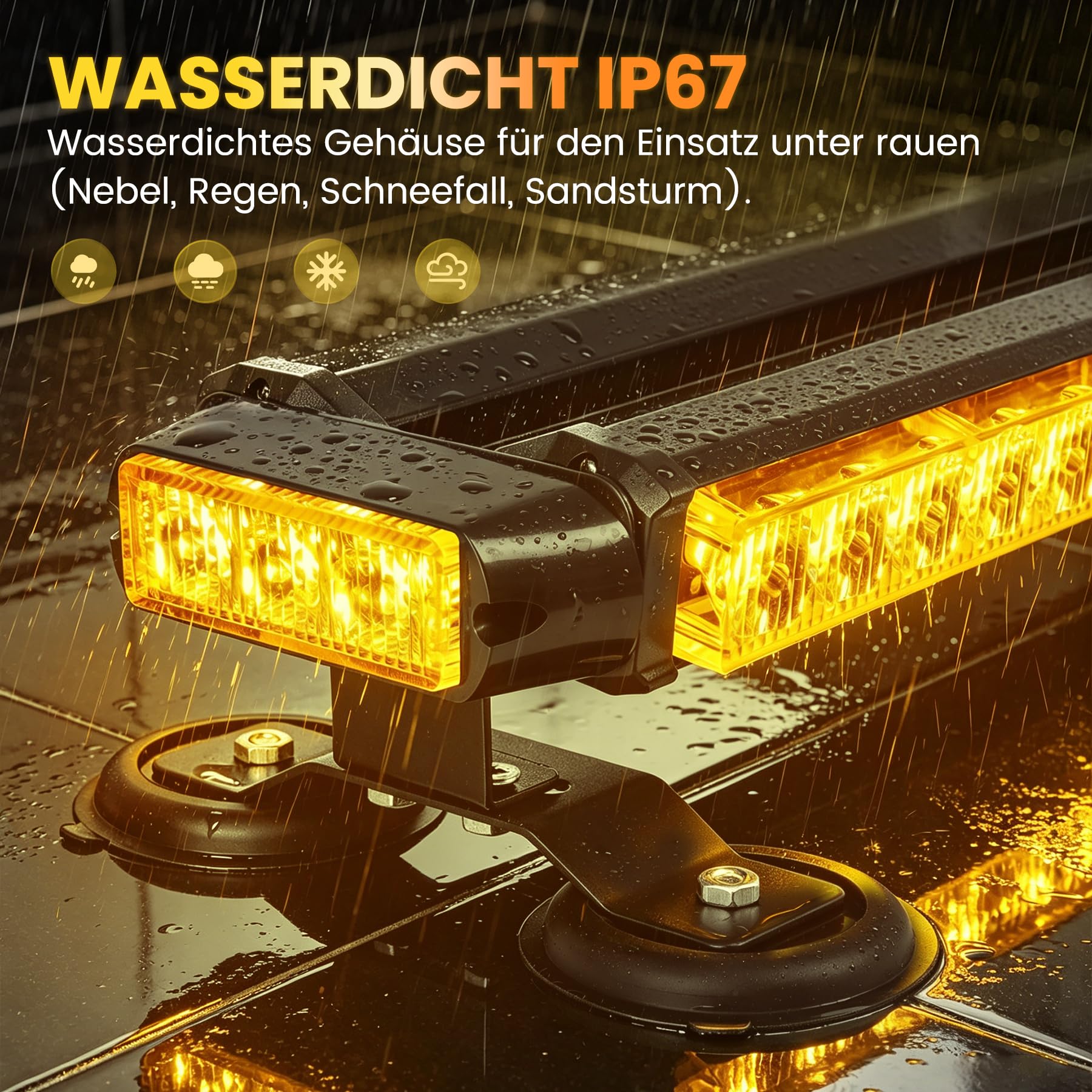 67cm 54 LED Rundumleuchte Blinklicht -7 Modi 12/24V Blitzleuchte Amber Warnleuchte Magnetische Notfallblinklampe Wiederherstellungswarnung gelbes Decke Licht (Gelb)