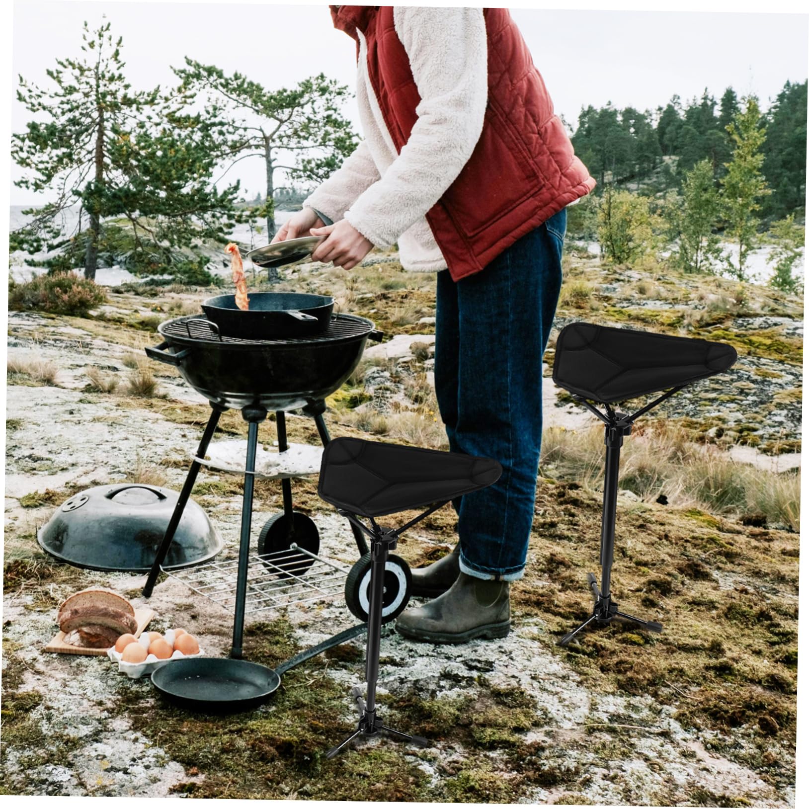 Abaodam Outdoor Folding Stool Portable Collapsible Stool Folding Fishing Chair Portable Seat Lightweight Fishing Chair Foldable Seating Black Aluminum Alloy