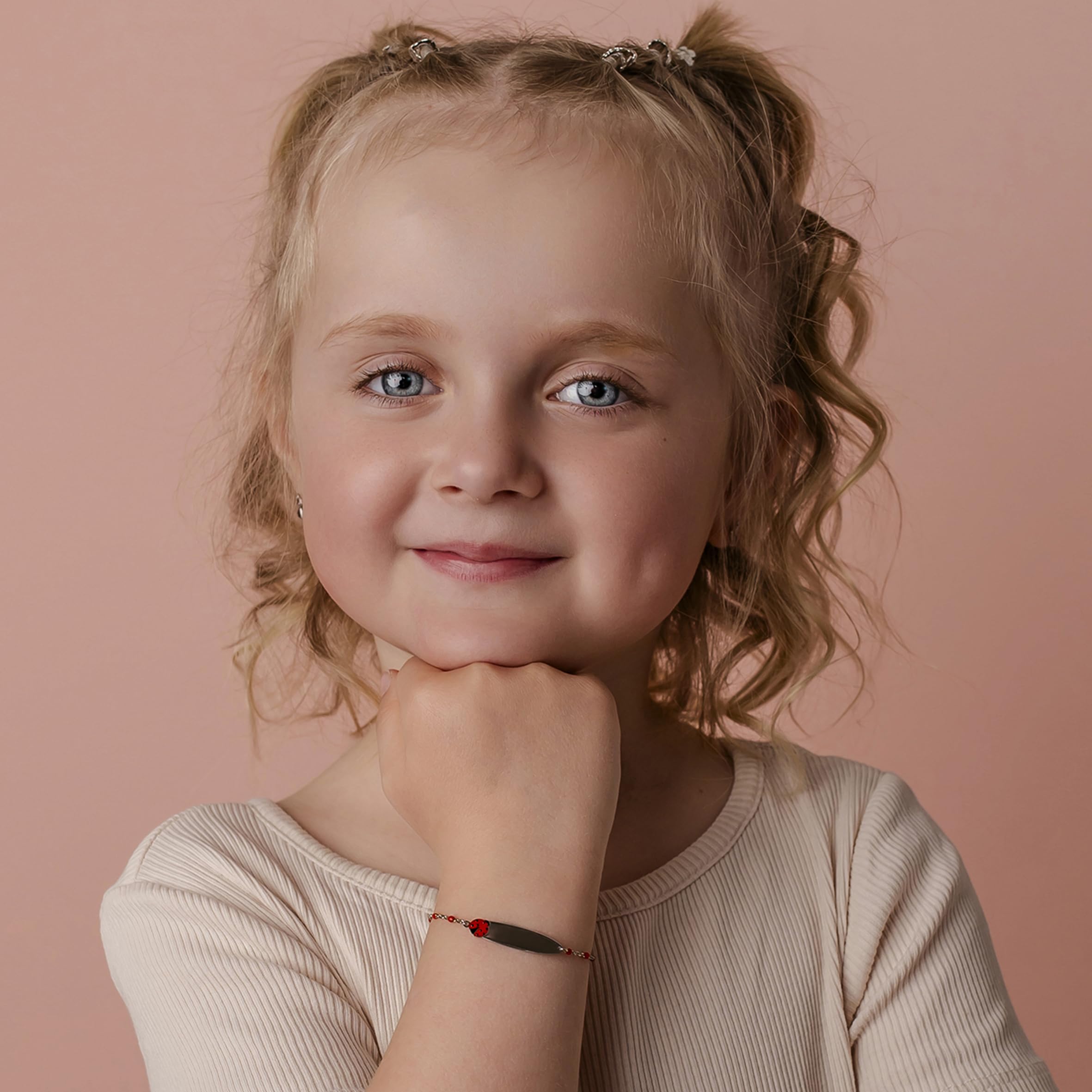 Bracciale Rosary in Argento 925 con Coccinella Smaltata e Piastrina Incidibile per Bambini Kids Collection + Confezione Regalo Personalizzata + Braccialetto per Nascita Comunione Battesimo Compleanno