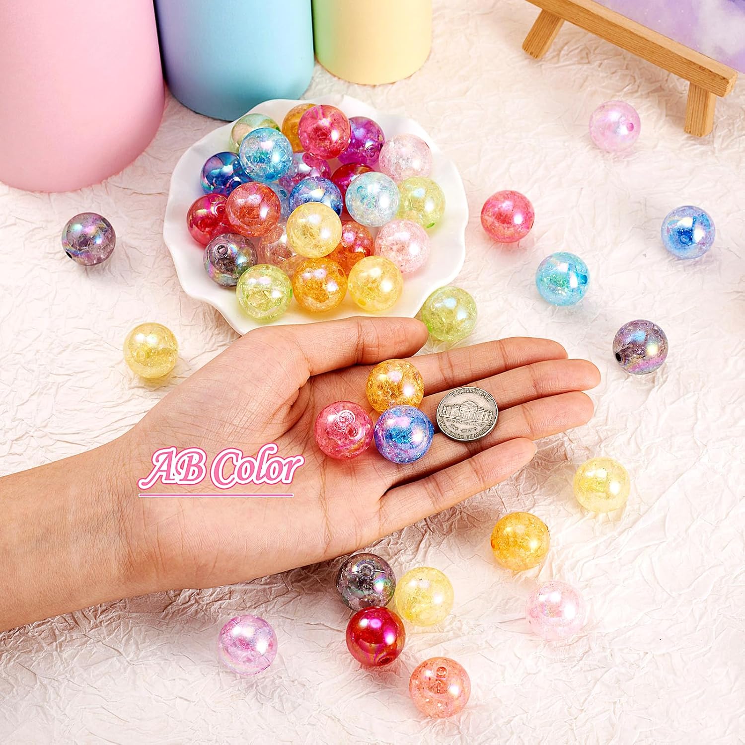 Beadthoven 100pcs 20mm Acrylic Beads for Pens - Transparent Crackle Crystal Chunky Bubblegum Bulk AB Color Round Large Focal Beads for DIY Jewelry Making - Hole: 2.5mm - Image 6
