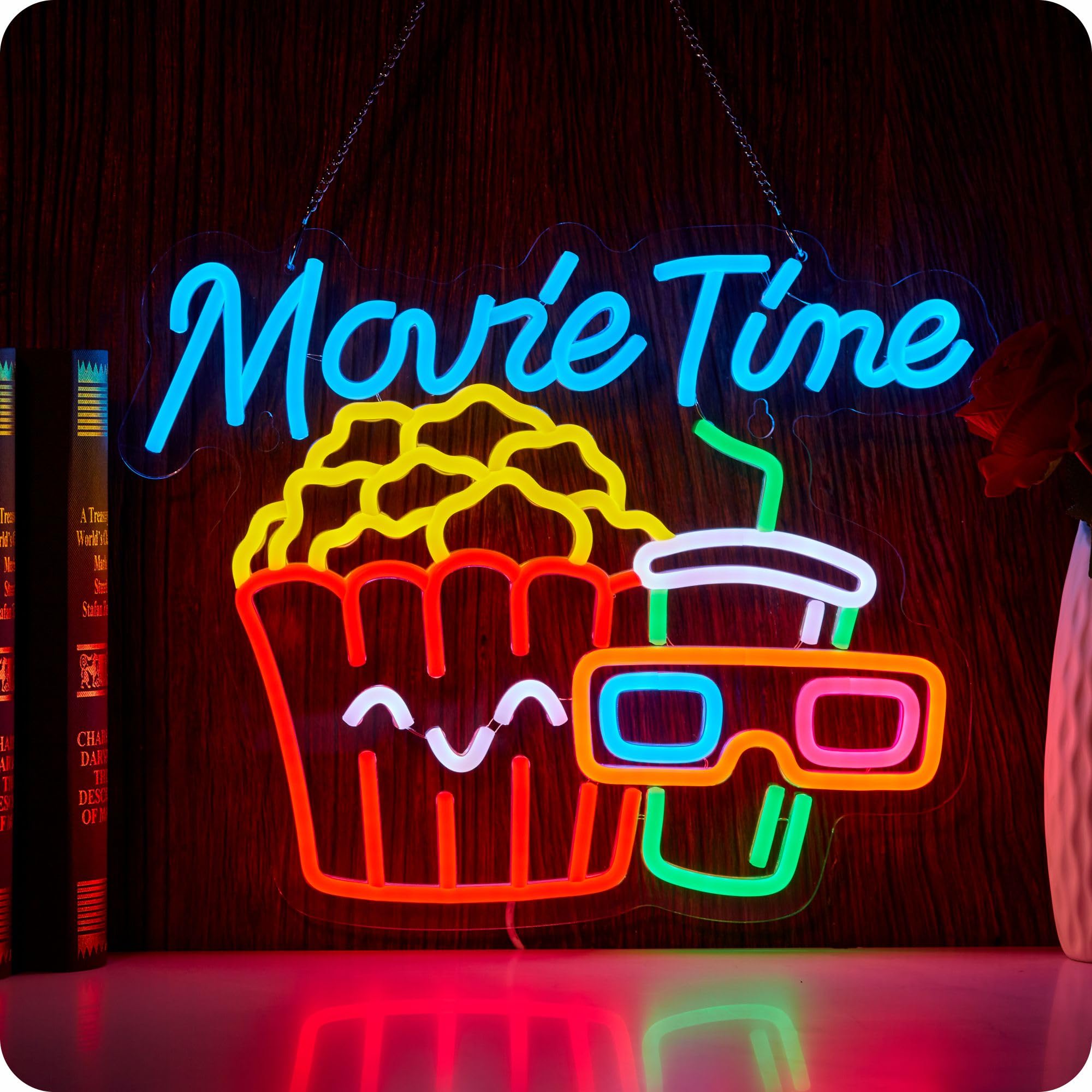 Movie Time Neon Sign Popcorn Cinema LED Neon Light per la decorazione della parete Dimmerabile Neon per Film Cinema Room Party Man Cave