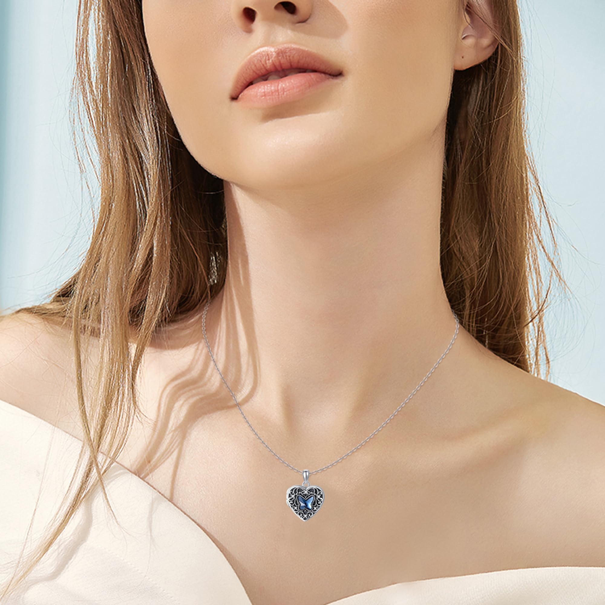 DAYLINLOVE Herz/Rose/Blume/Schmetterling/Sonnenblume/Baum des Lebens Urne Medaillon Halskette für Ash 925 Sterling Silber Urne Medaillon Schmuck Geschenke für Frauen