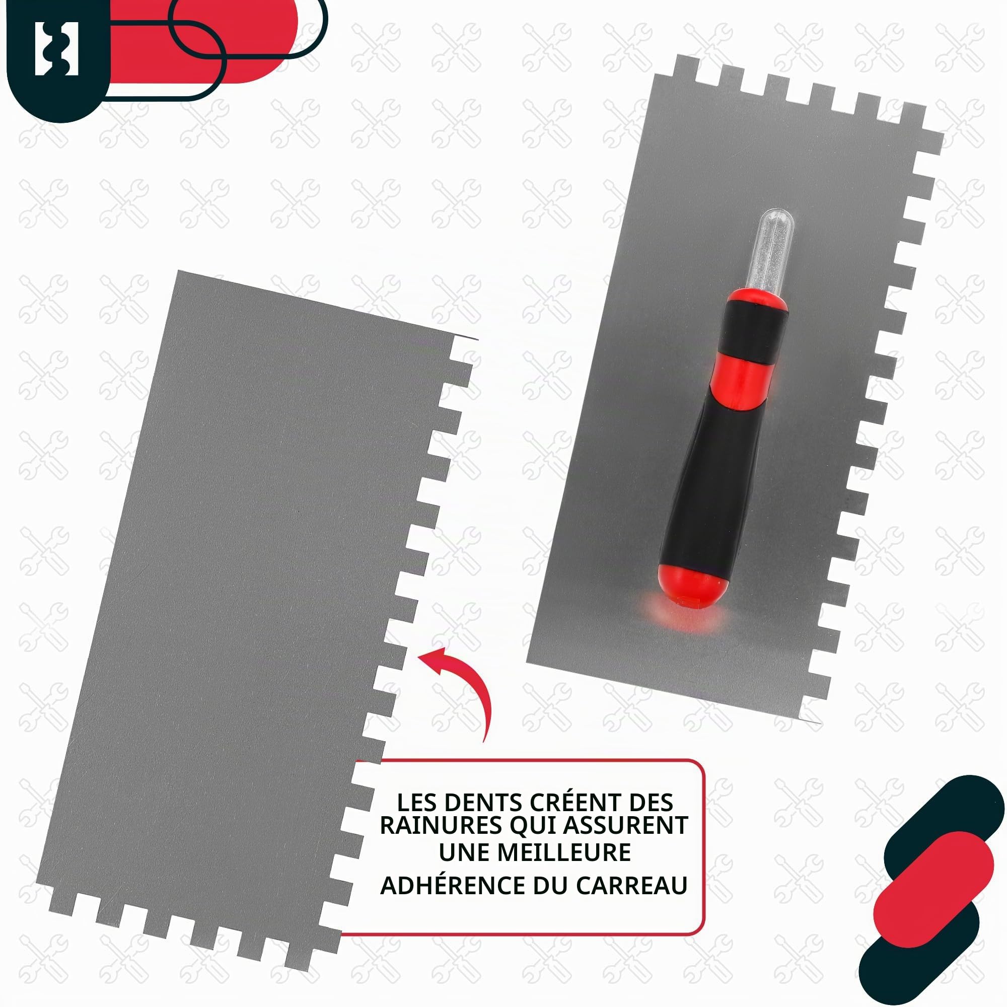 Kotarbau® Truelle de lissage en Acier Inoxydable 270 x 128 mm avec Denture 10 x 10 mm pour Pose de carrelage, Disque de lissage, avec poignée Souple