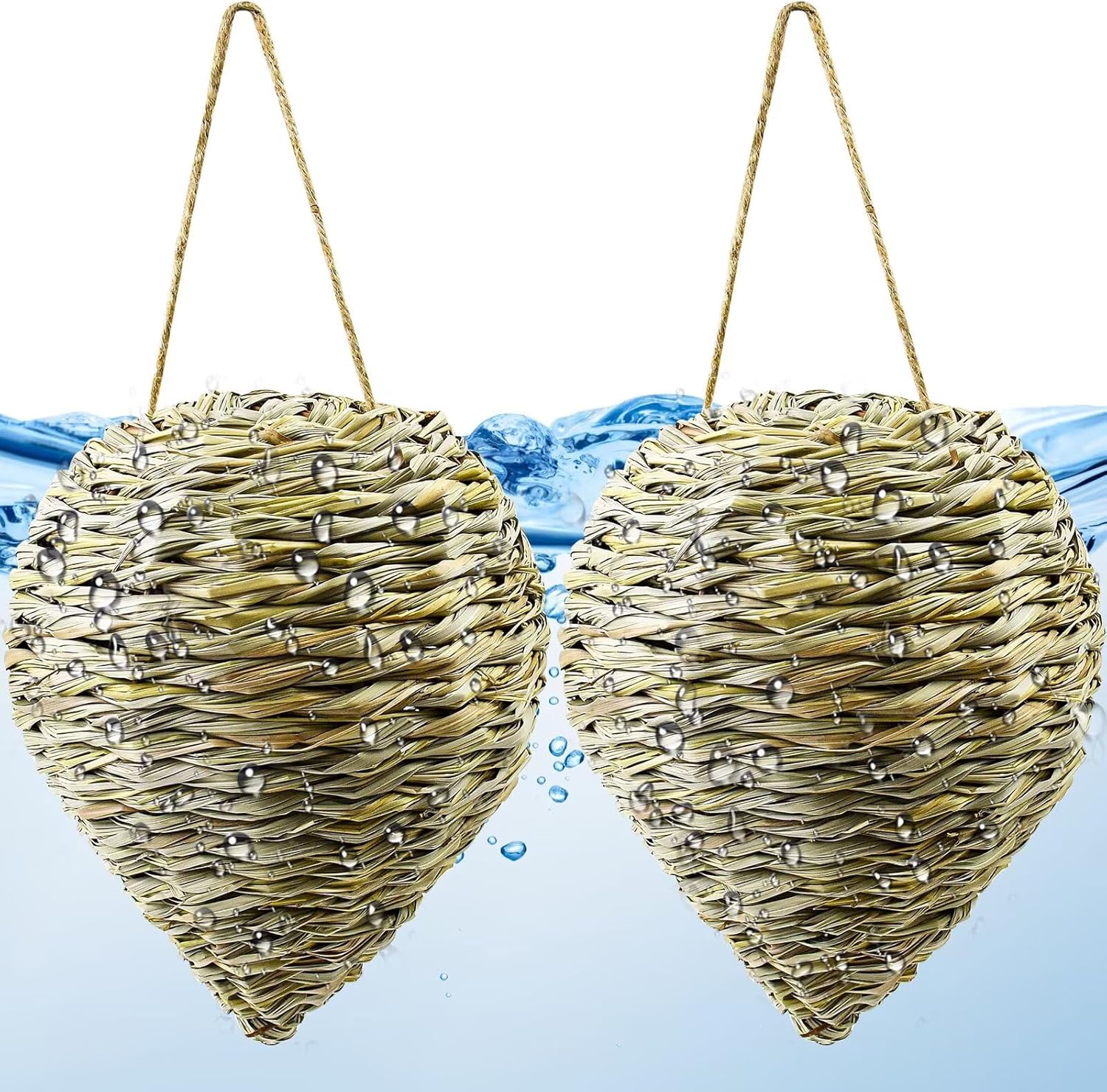 Woven Crochet Wasp Nest Decoy, Waterproof Faux Hanging Wasp Hornets Hive Nests Artificial Fake Wasp Nest Decoy Decoration for Patio Eaves Yard Home
