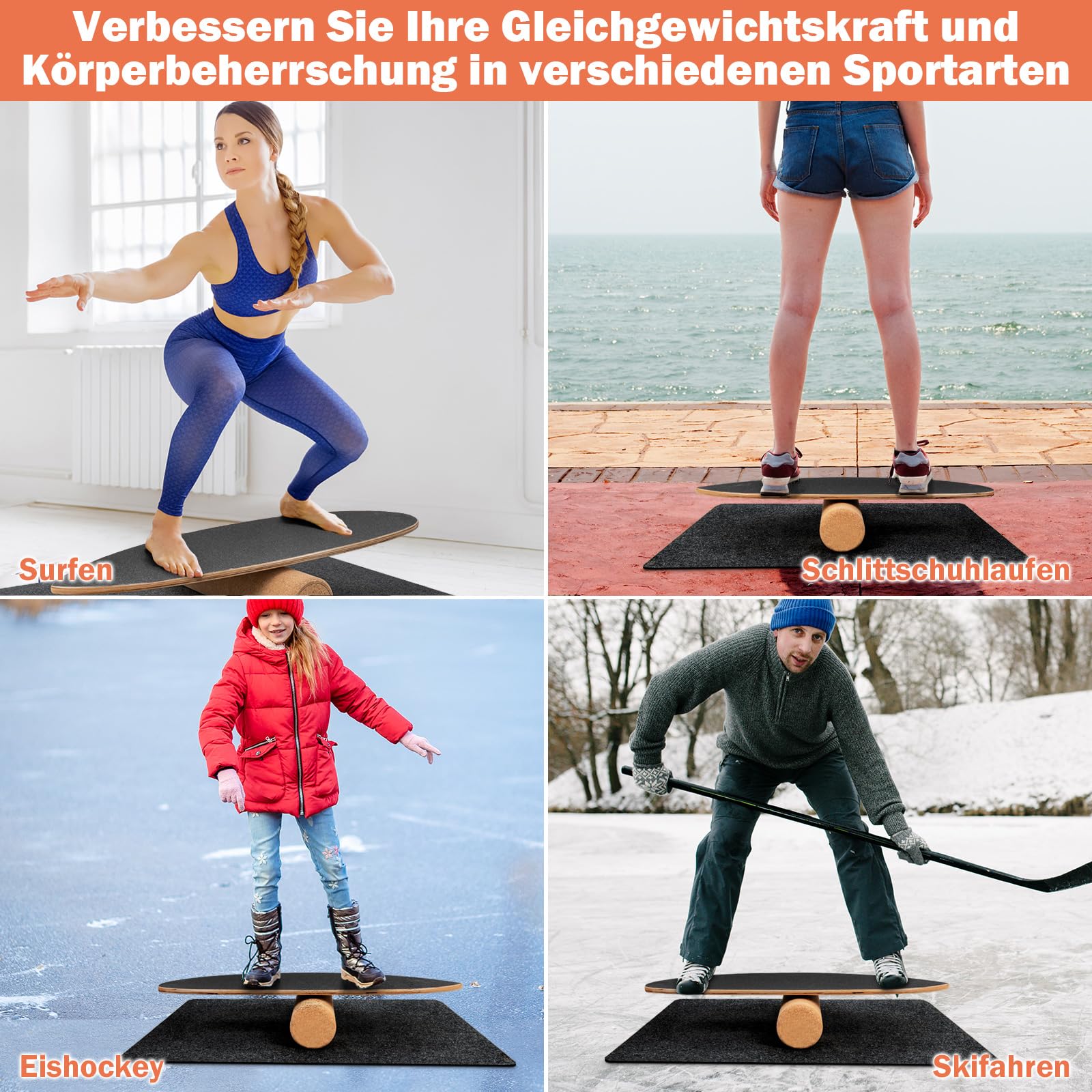 GYMAX Balance Board aus Holz, 15 mm BalanceBoard mit 10mm Korkrolle & rutschfeste Matte aus Filz, Indoor Surfboard, Wackelbrett, Gleichgewichtsboard für Kinder & Erwachsene