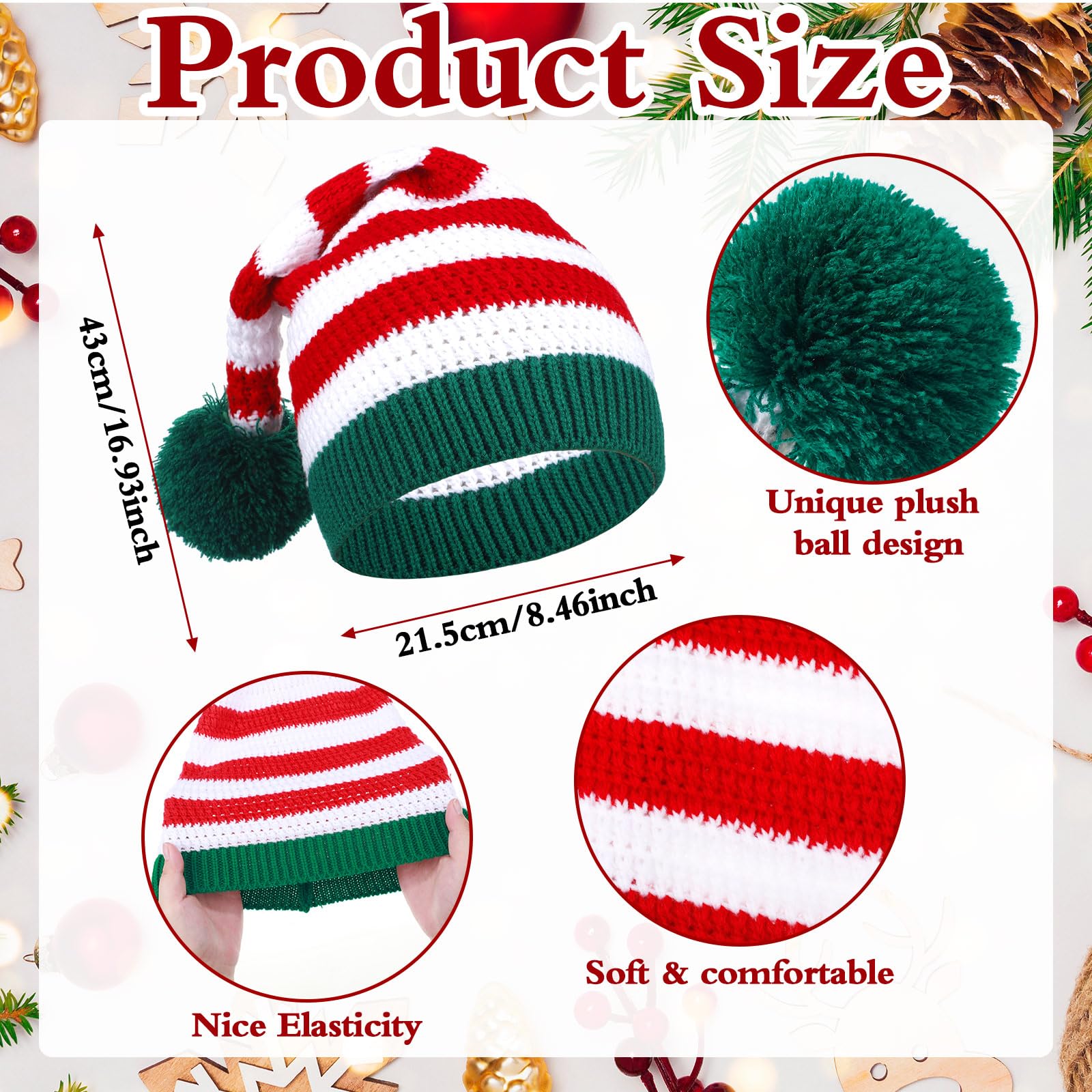 Liitrsh 8 cappelli natalizi lavorati a maglia, caldi cappelli da elfo di Natale, morbidi cappelli di Babbo Natale, per adulti, donne, uomini, regali, diversi colori, 25 x 32 cm