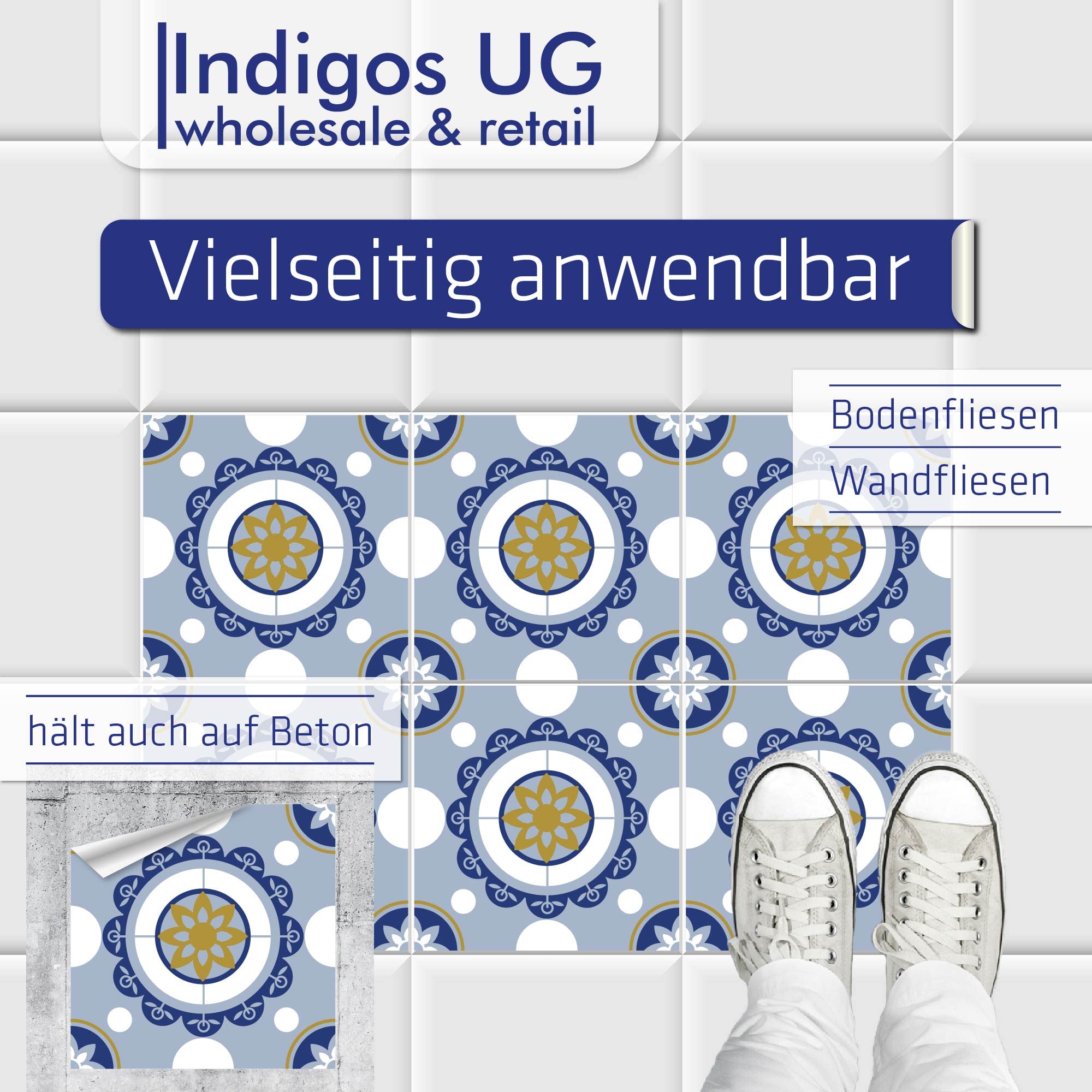 Adesivi per pavimenti in piastrelle, set 035, Malta, 15 x 15 cm, 63 pezzi, piastrelle per pavimenti, piastrelle adesive per pavimenti, piastrelle adesive per cucina, bagno, WC, bordatura, specchio