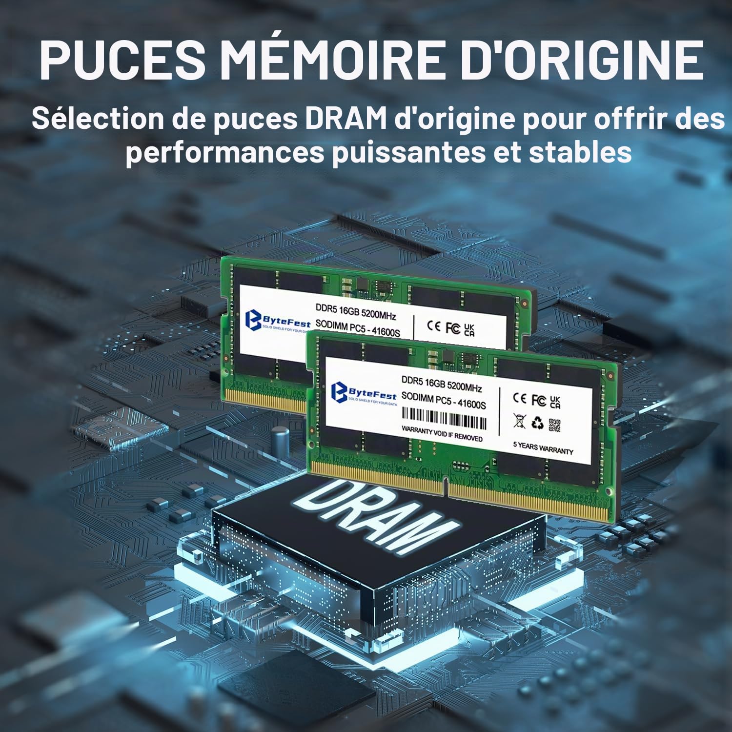 RAM DDR5 32Go Kit (2x16Go) 5200MHz SODIMM CL42 1.1V 262 Pin Gaming Mémoire RAM pour Ordinateur Portable/Laptop/Mini PC