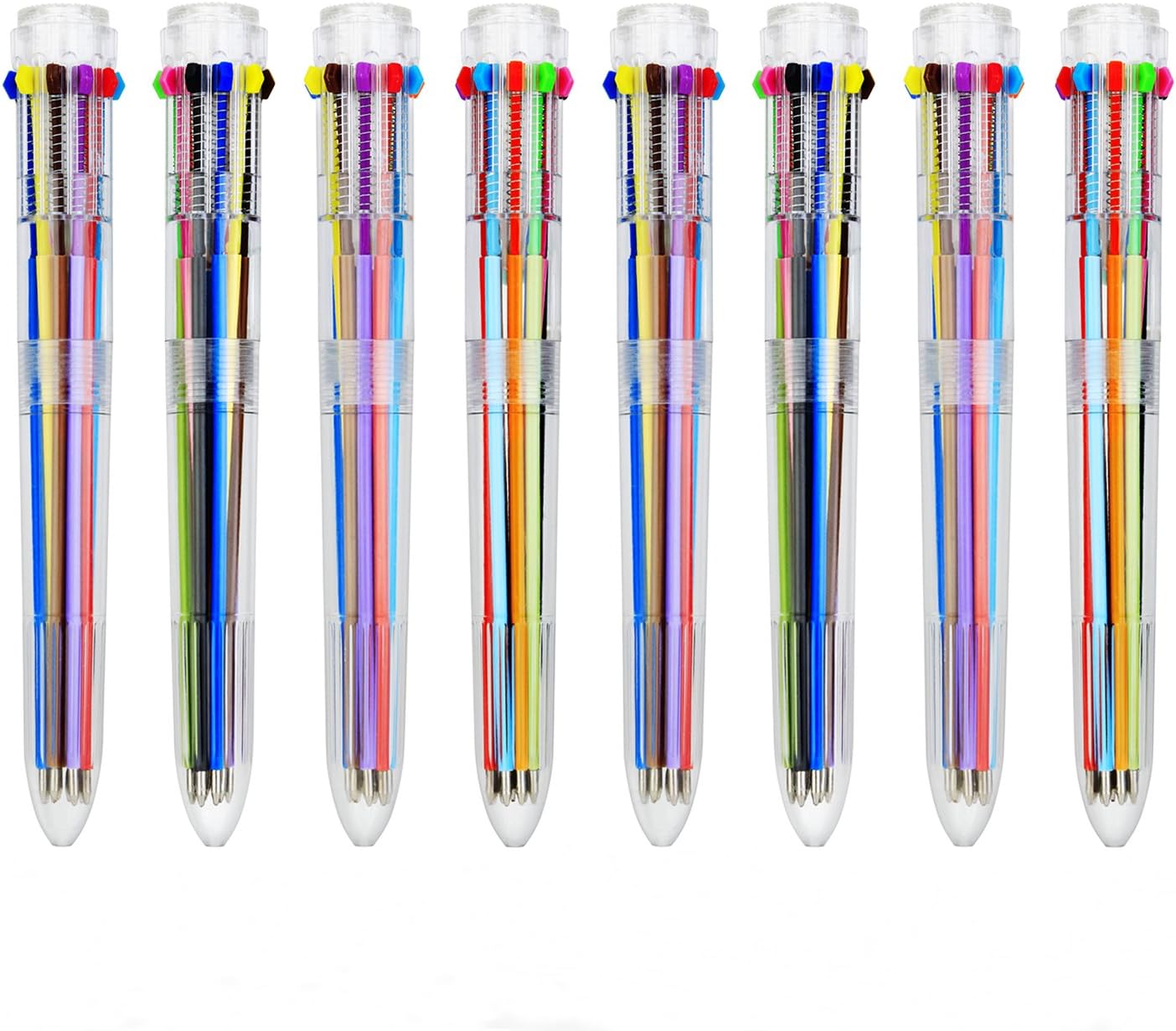 10-in-1 Retractable, 10 Colors Transparent Barrel Ballpoint Pen for Office School Supplies Students Children Gift (Pack of 12), MCOLORS-12