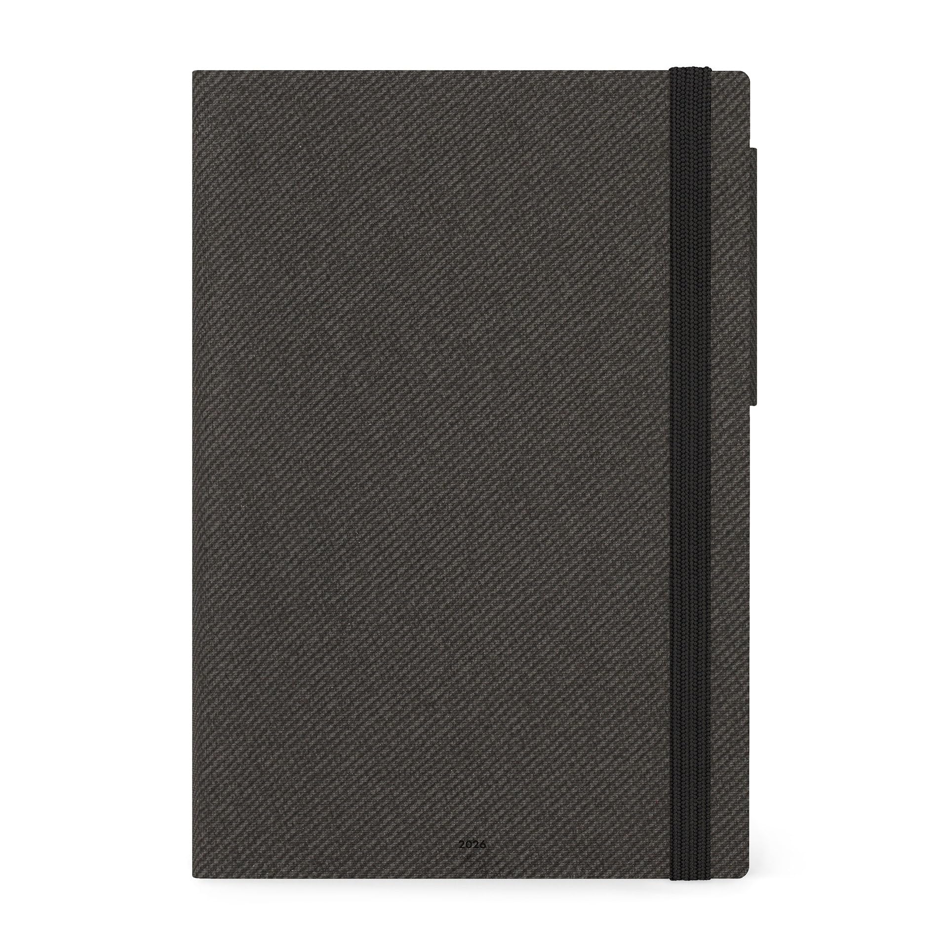 Legami Grand agenda journalier 2026 Deep Graphite 12 mois large fermeture élastique papier FSC certifié 17 x 24 cm