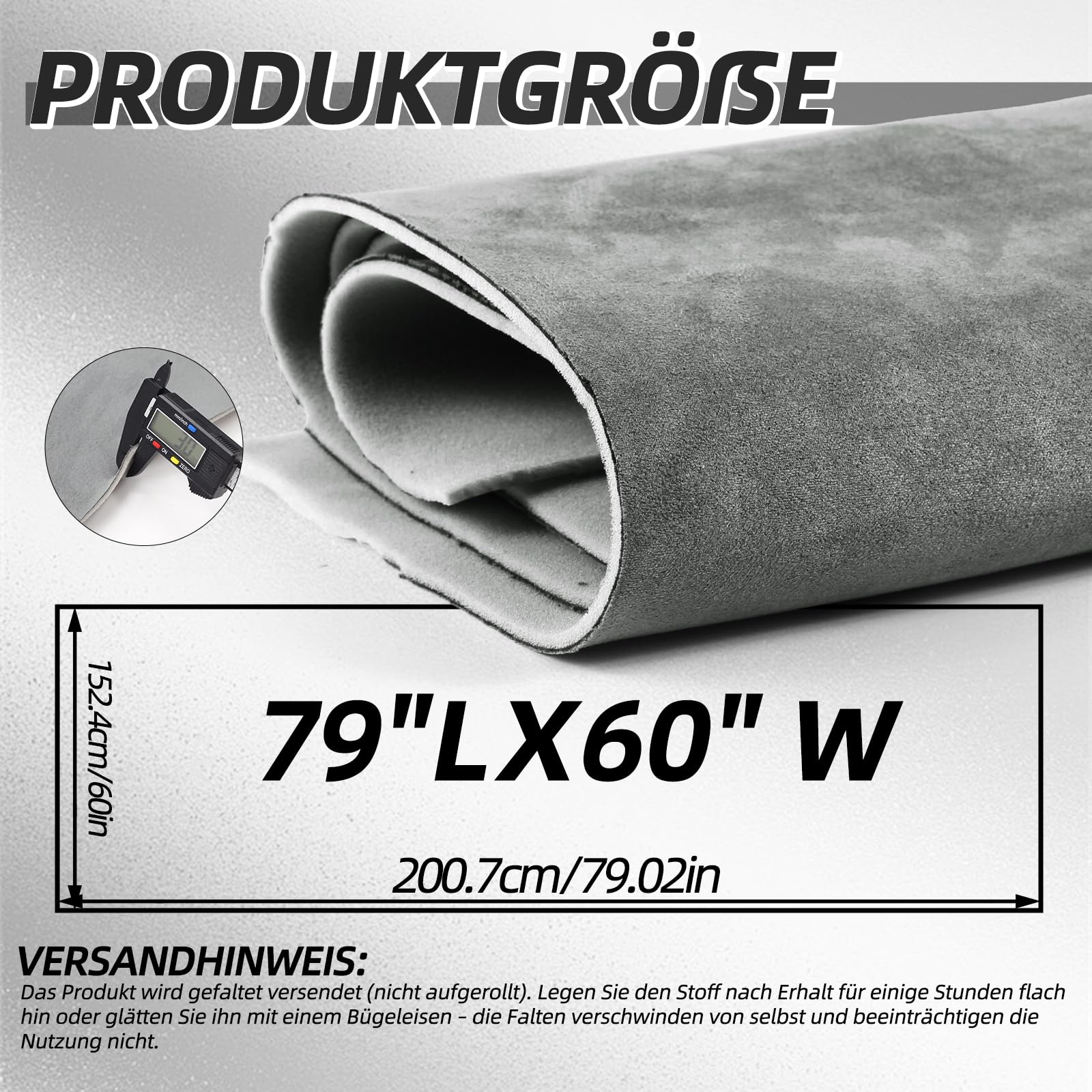 Tapis de toit en daim avec support en mousse pour intérieur de voiture, camping-car, 200,7 x 152,4 cm, gris