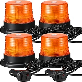 4 Packs 60 LED Strobe Lights 12v-24v Amber Warning Safety Flashing Strobe Light with Magnetic and 16 ft Straight Cord Emergency Lights for Truck Vehicle Forklift Tractor Golf Carts Utv Car Bus