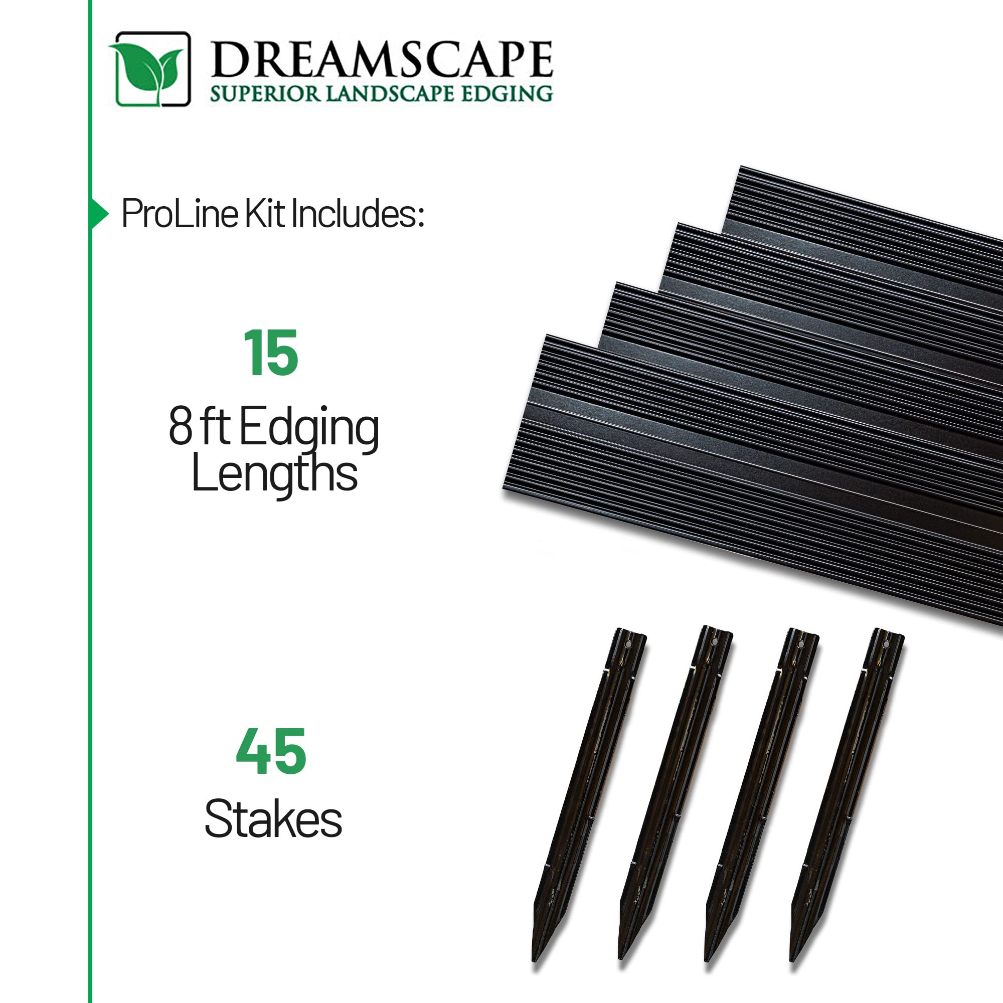 Dreamscape PermLine Aluminum Landscape Edging - 15 Strips, 8ft Each (120 Ft Total), Black Duraflex Professional Quality Landscaping Border, Aluminum Divider for Lawn, Garden, Flowerbed