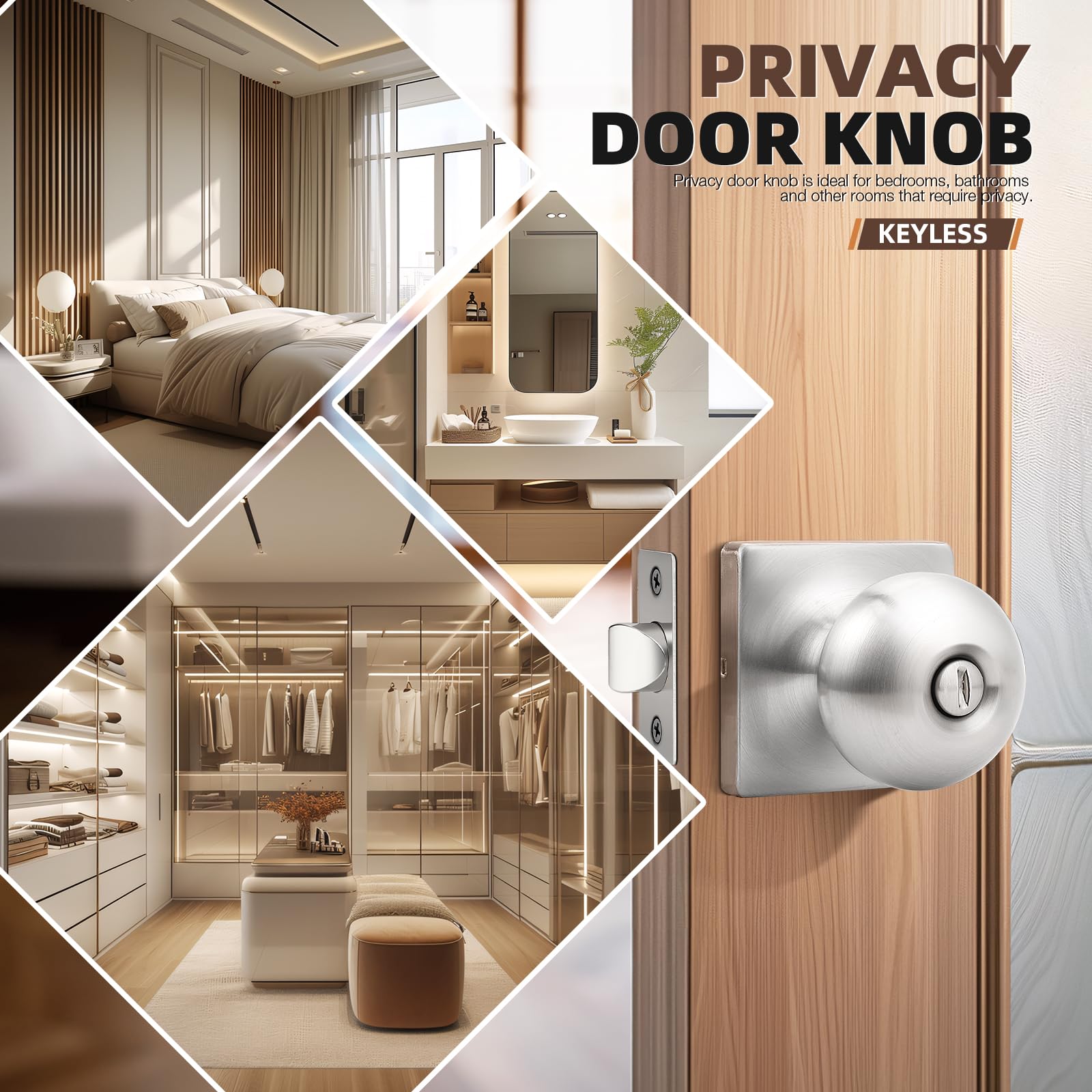 Brushed Nickel Privacy Door Knobs - Lockable & Secure -3