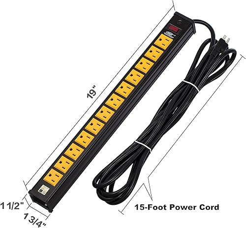 Miniatura 8 de CRST Paquete de regleta de alimentación resistente de 12 salidas con soportes de montaje, protección contra sobretensiones y cables de 6 pies y 15