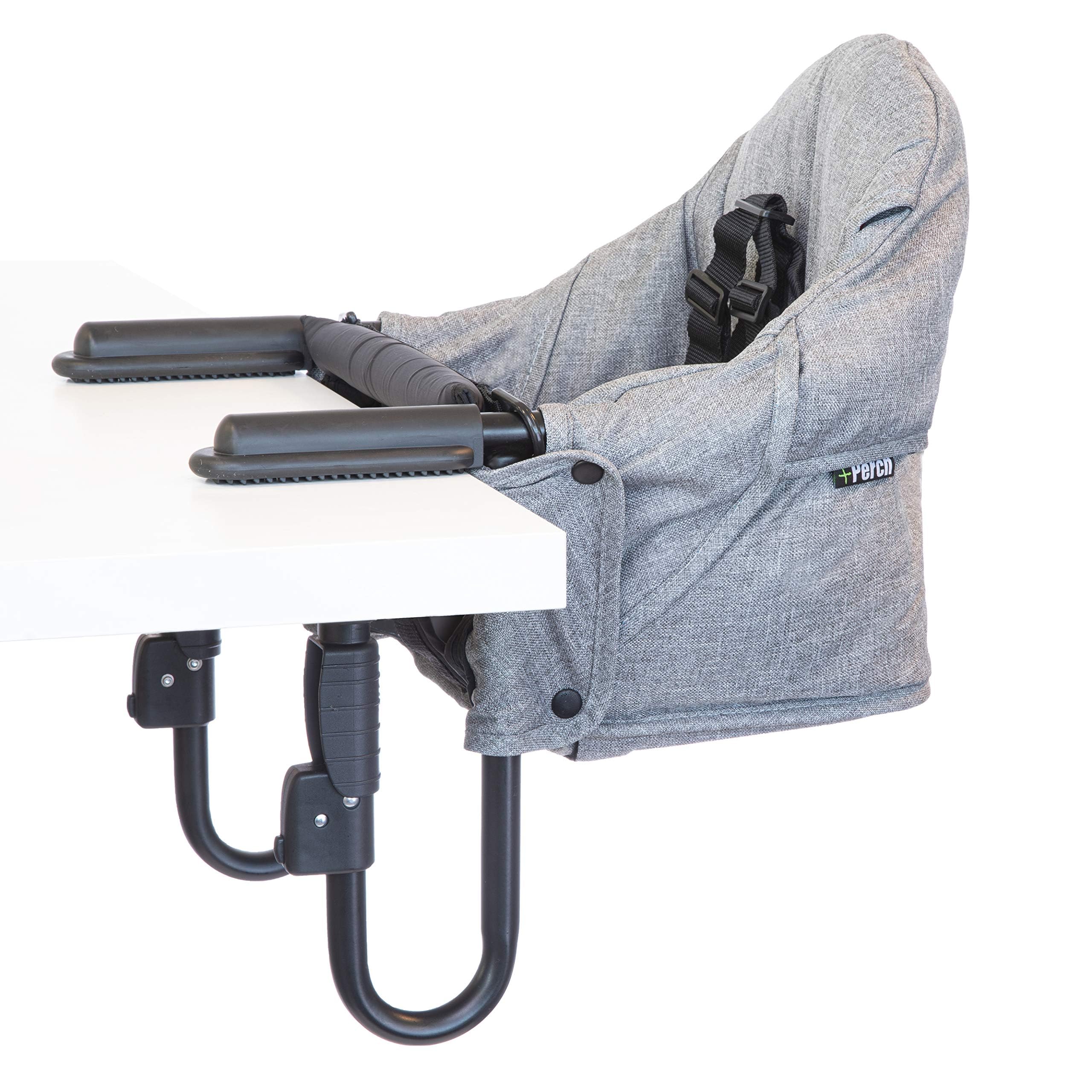 guzzie+Guss Perch Clip On Table Chair - Easy & Secure Setup for Travel (Including Restaurants, Picnics), at Home (Kitchen Islands, Dining Tables) with Machine Washable Fabric, Salt & Pepper (GG201SP)