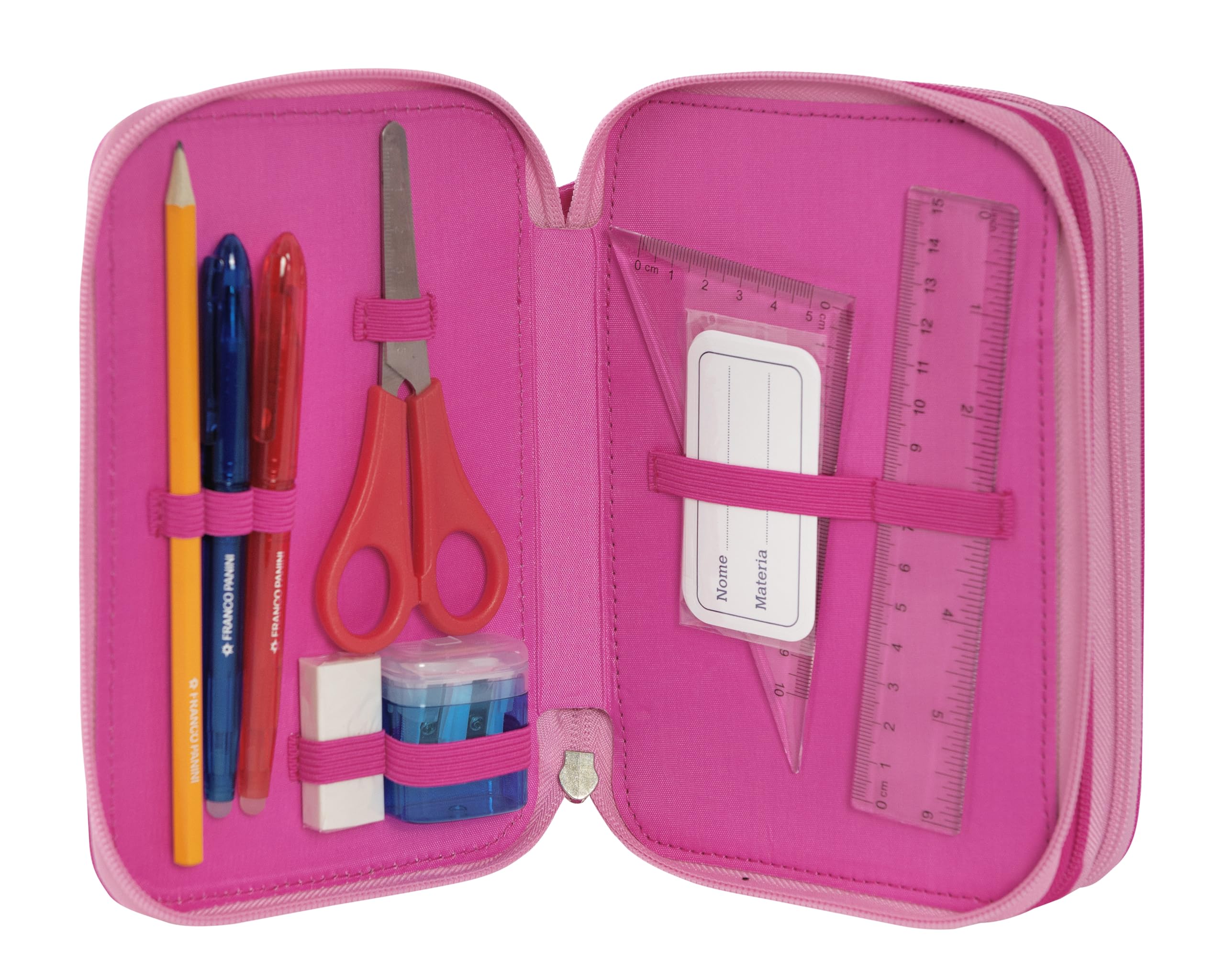 Tokidoki – Estuche escolar oficial Tokidoki, estuche con 3 compartimentos para niña y niño con juego de papelería, bolígrafo borrable azul, práctico cierre de cremallera, 20 x 13 x 7 cm, rosa,