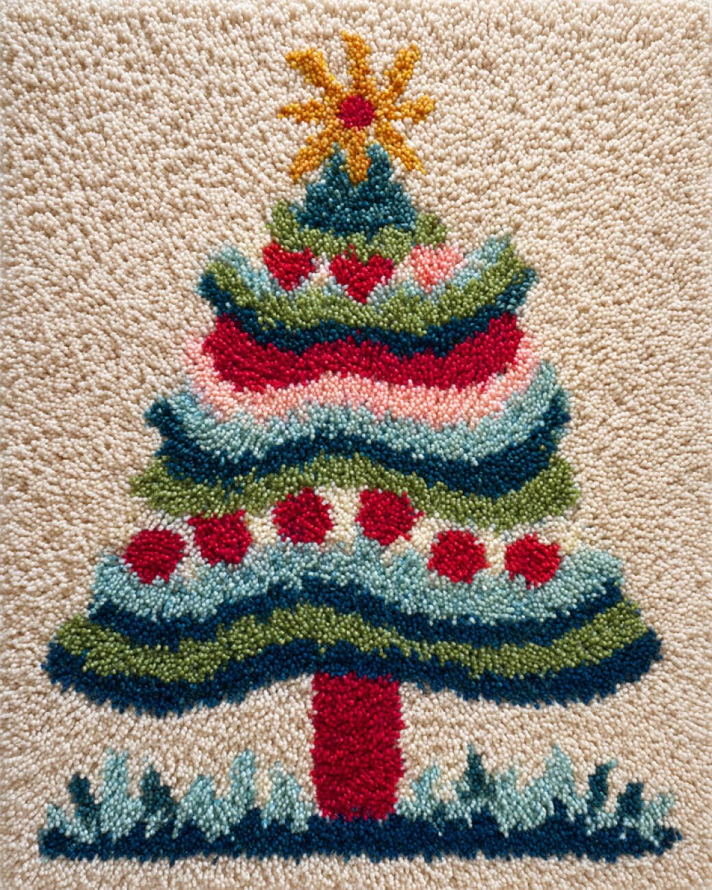 AxiangziK DIY Latchook Kit Cartoon Christmas Tree Latch Hook Rug Kits for Beginners DIY Needlework Crocheting Tapestry Kit Home Decor 20x15in