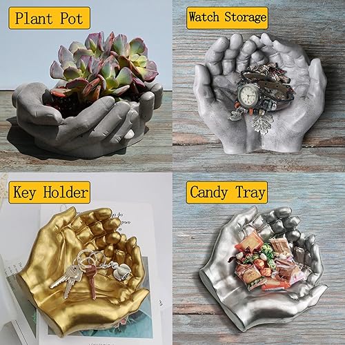 Miniatura 7 de FUNSHOWCASE Manos grandes ahuecadas y bolas de esfera de resina epoxi moldes de silicona, hacer cenicero, plantador, vela, bandeja de baratija,