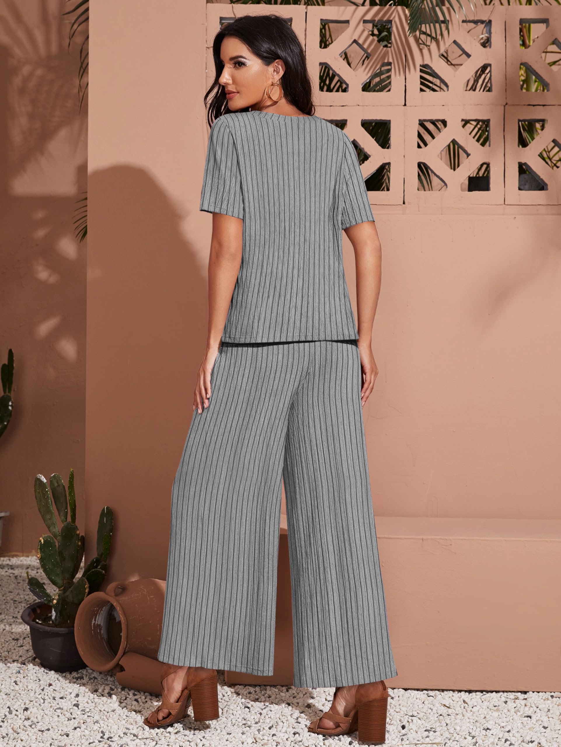 Toochki Pigiama da donna con top e pantaloni, tuta da notte coreana, set leggero con stampa a righe, biancheria da notte morbida e confortevole per ragazze e donne, set coordinato
