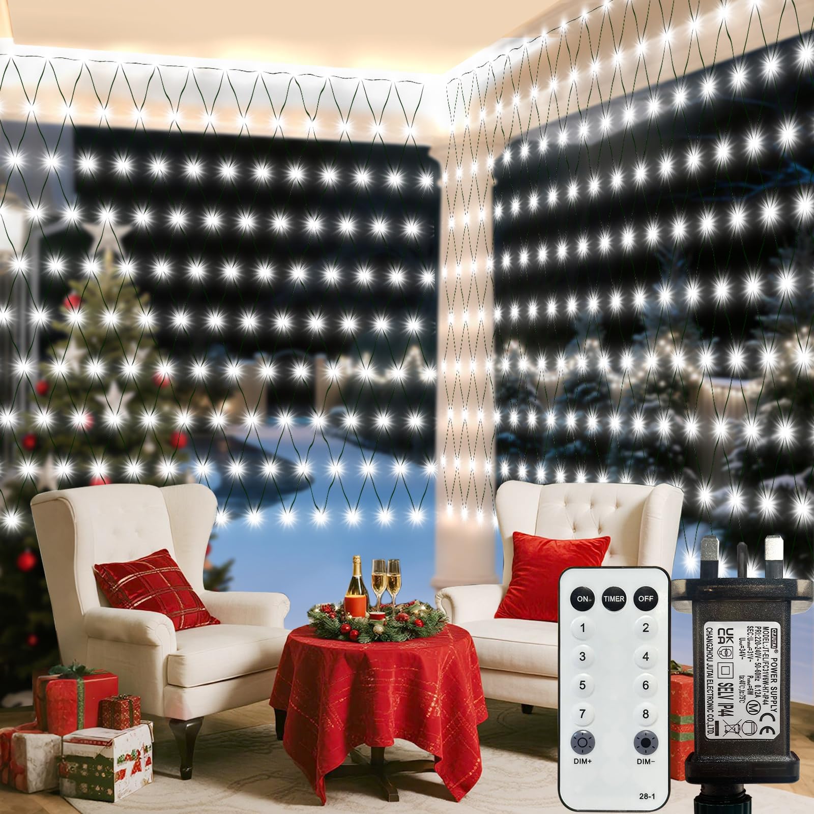 Vimlits Large Net Lights Outdoor 6m x 1.5m, 360 LED Mesh Lights for Garden Outside Fence Plug in, Waterproof 8 Light Modes Green Wire String Lights with Remote Timer Bushes Xmas Tree Decor White