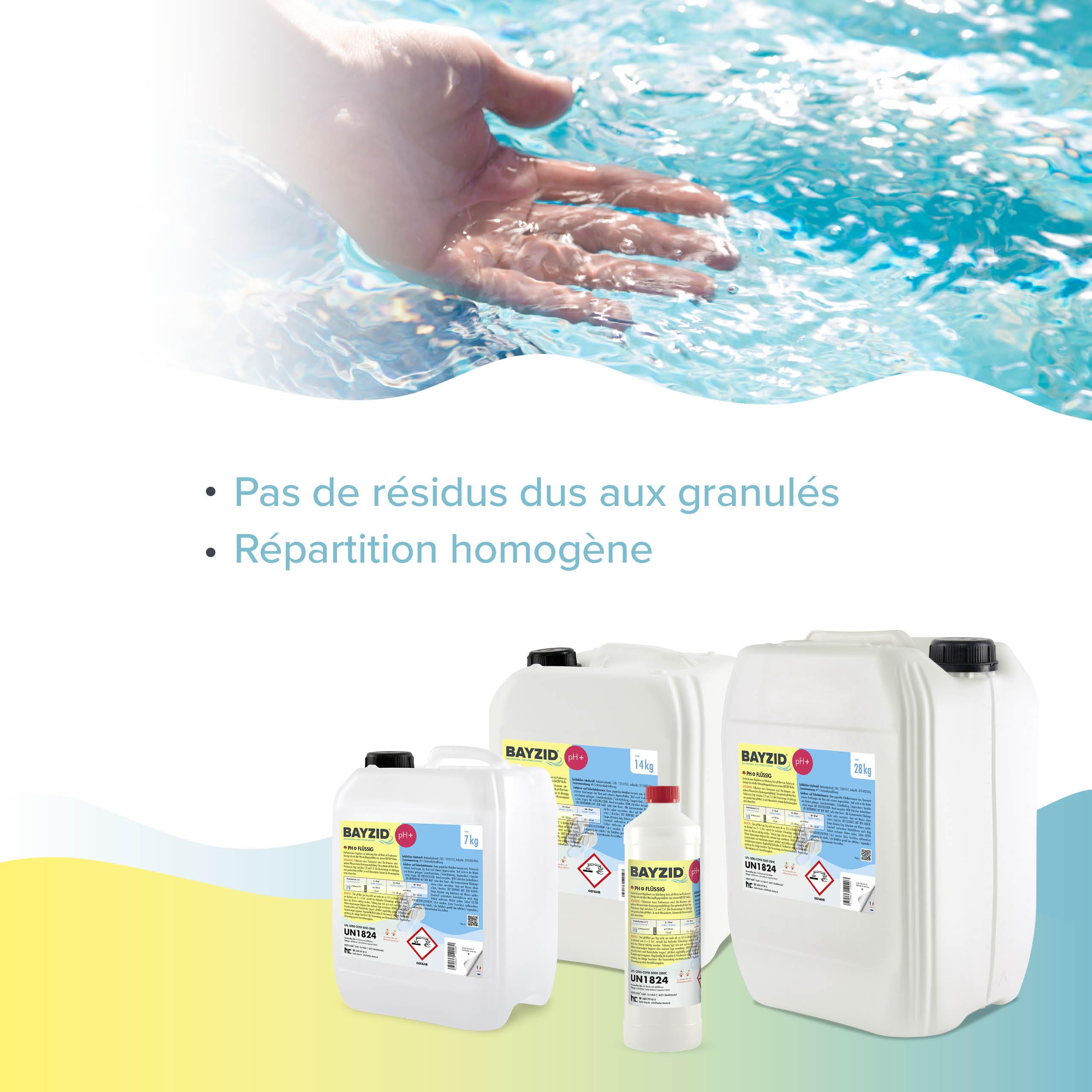 BAYZID® pH Plus Liquide - Augmenteur de pH pour Piscine - Bidon de 2 x 7 kg (14 kg) - Compatible Tous Traitements - Qualité Pure et Stable