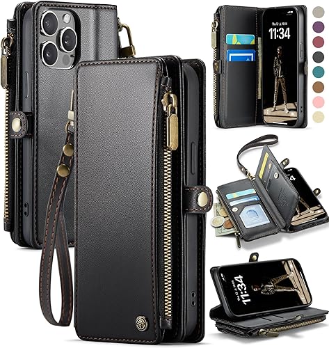 Miniatura 10 de Defencase Funda para iPhone 15 Pro, bloqueo RFID, funda tipo cartera para iPhone 15 Pro para mujeres y hombres con tarjetero de crédito con