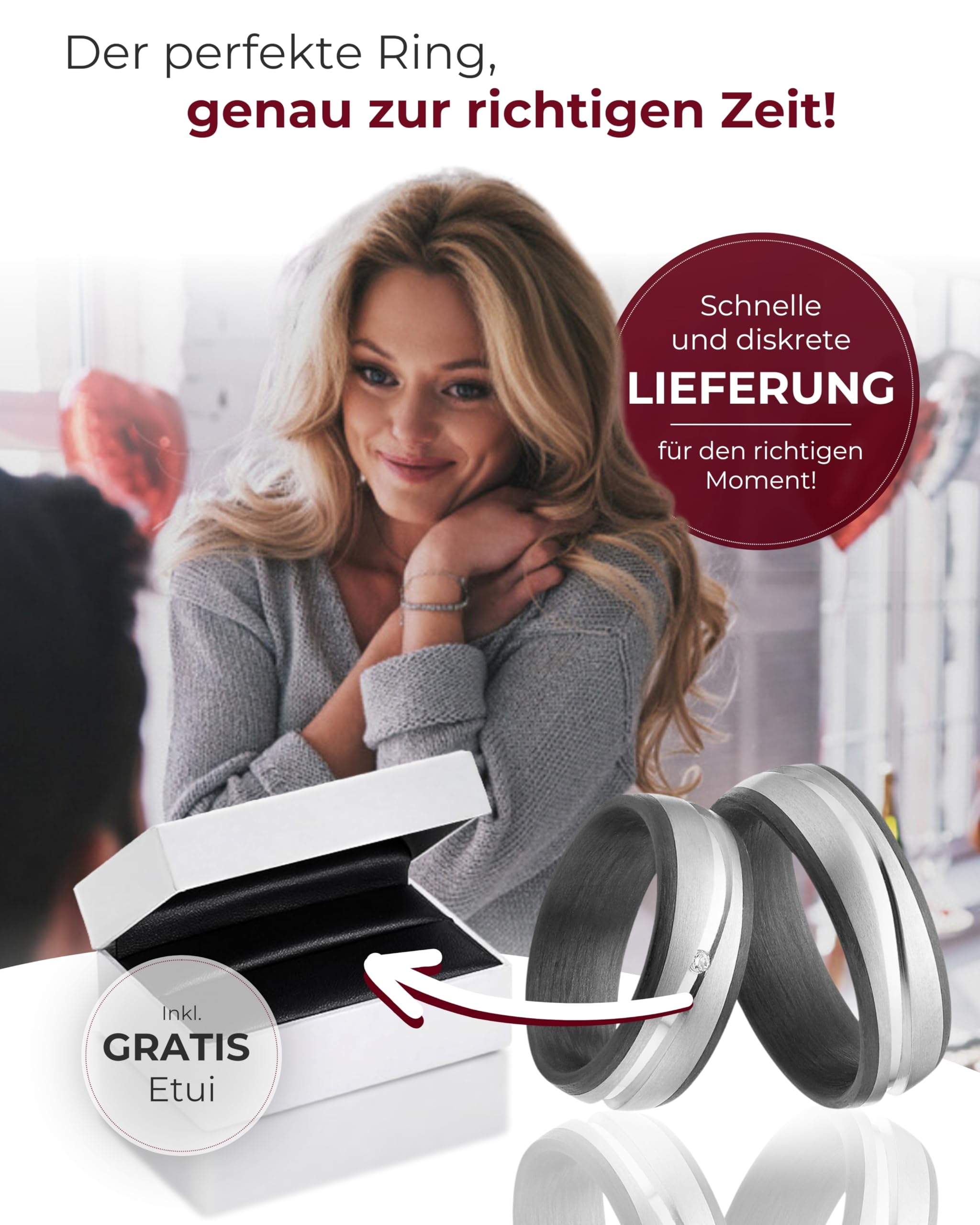 123traumringe Eheringe in Carbon & Titan I Partnerringe mit Brillant & Etui I Gravierbare Eheringe mit Ringgröße 50-70 mm I Hochwertige Verlobungsringe in 7 mm Breite & 2,5 mm Stärke I P9