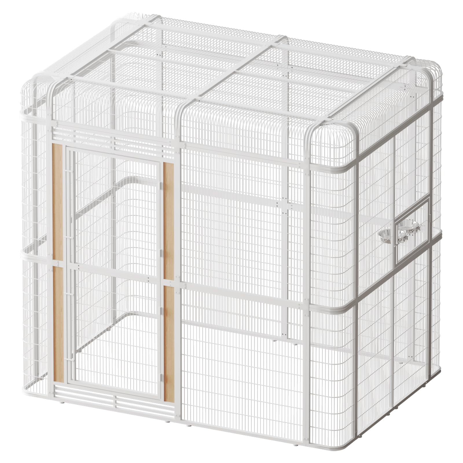Large Walk-in Cage 87-inch Heavy Duty Bird Cage Outdoor Carbon Crystal Board Aviary Parrot Cage Wide Flight Metal Birdcage for Macaw Budgie Conure Lovebird Parakeet Cockatiel, 7.22x5.25x6.8ft, White