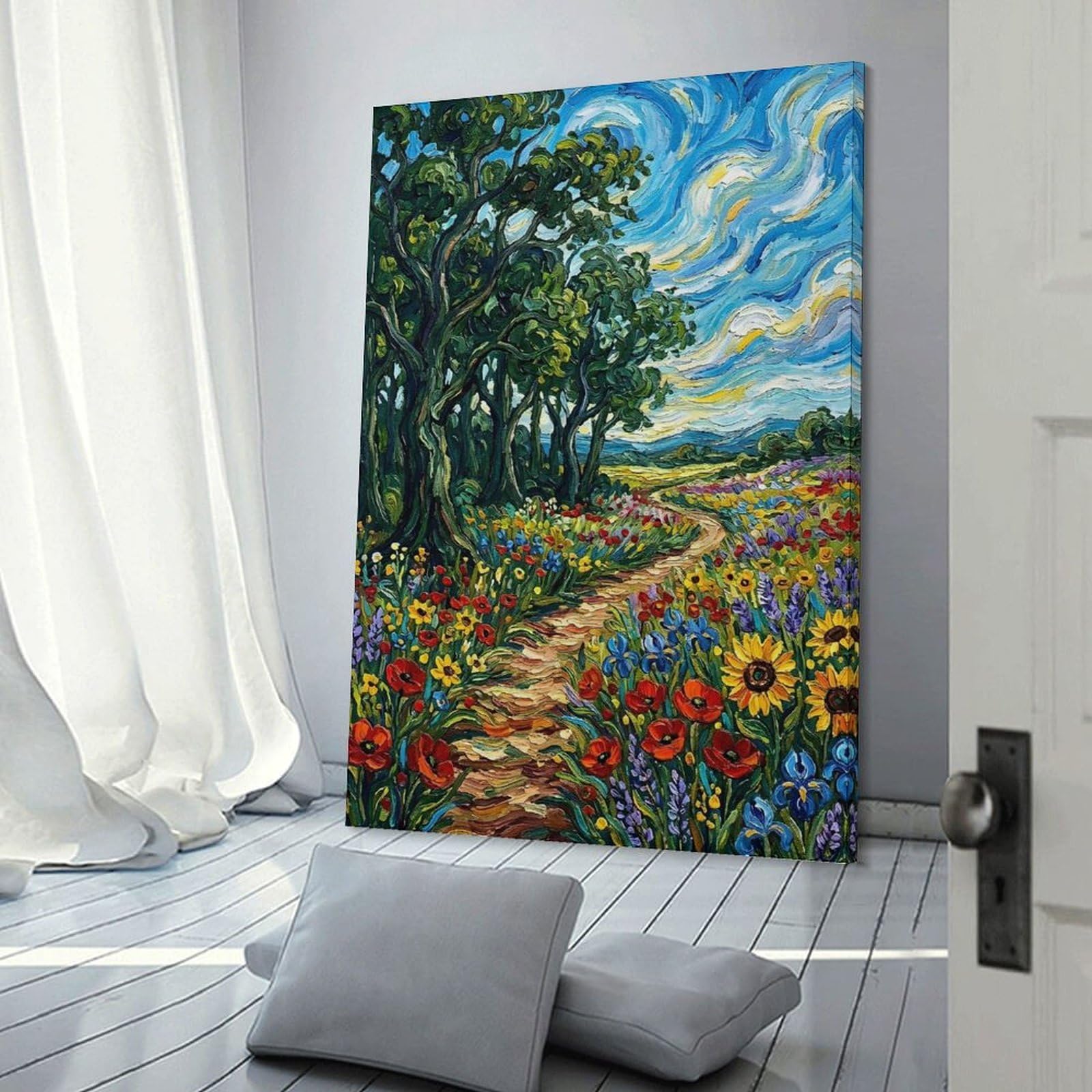 Junmoney Decorative Wall Artwork Impressionistic Floral Path Landscape Painting, 20x30inch(50x75cm), for Living Room, Bedroom Or Apartment Walls, Decorative Artwork for Empty Walls