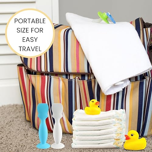 Miniatura 7 de Paquete de 2 cepillos de crema para pañales de bebé, aplicador de espátula de silicona para bebés, recién nacidos (paquete de 2, blancoazul)