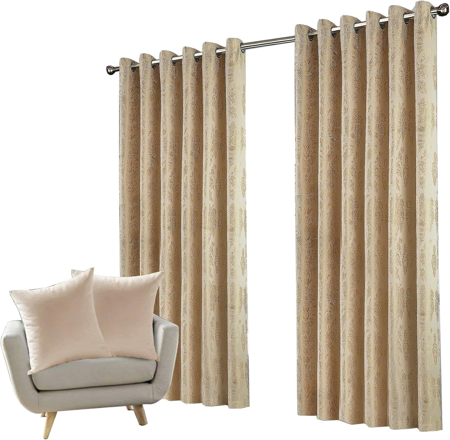 ml MassAri Limited Sandra Cream Jacquard Curtains 46''x54'' Eyelet Ring