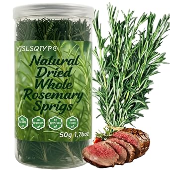 Dried Rosemary Sprigs, Culinary Herb for Cooking & Tea, 1.76 oz | Whole 7-8 inch sprigs with stems intact. Naturally dried, no stems removed. Versatile use for baking, roasting, tea.