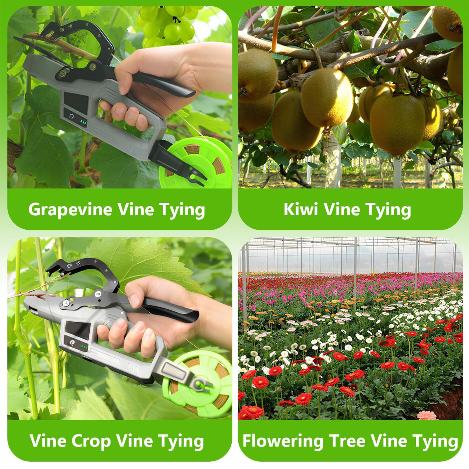 Legatrice elettrica per impianti con filo legante per raggruppamento di vigneti e giardini