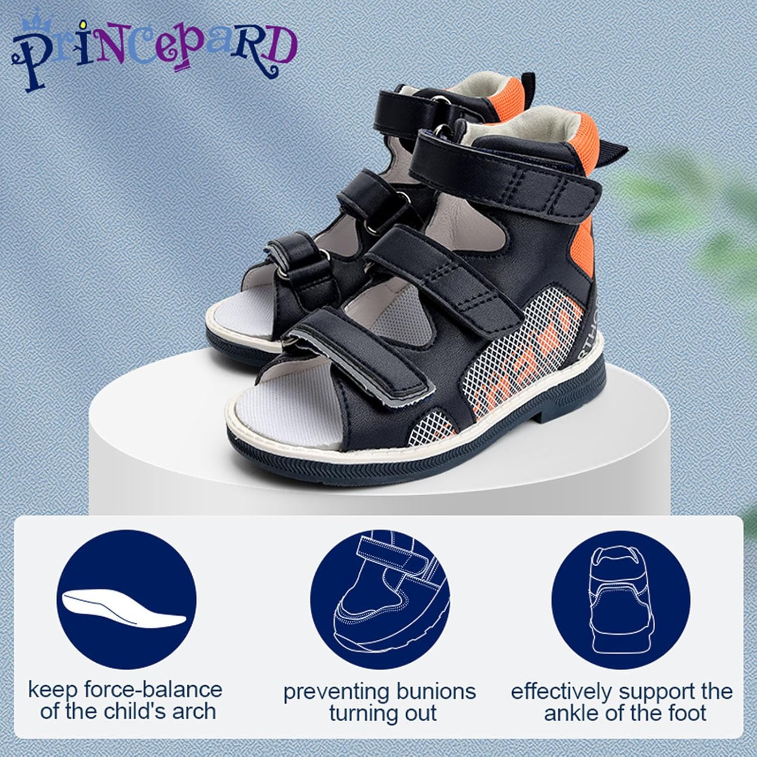 princepard Orthopedic Corrective Sandals for Kids and Toddlers,High-top AFO Shoes with Arch and Ankle Support,Non-slip Soles