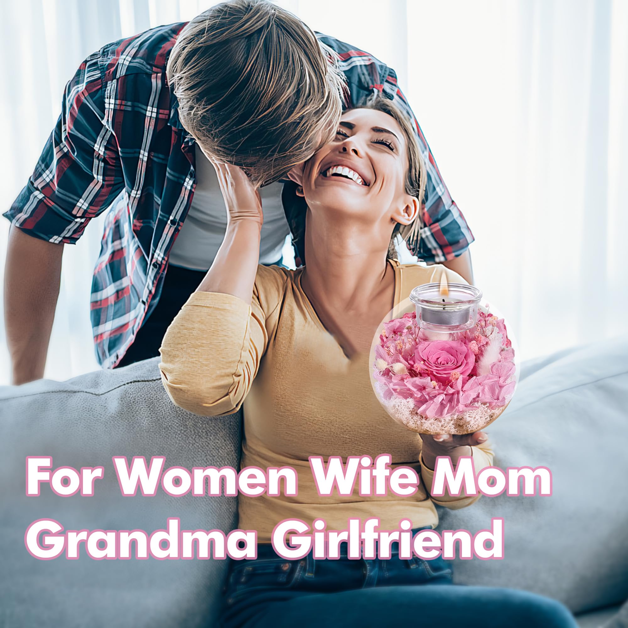 Rosa Eterna, Regalos de Cumpleaños para Mujeres, Rosas Eternas Reales con Funda de Cristal, Regalos para Mujeres, Hermanas, Amigas en Cumpleaños, Acción de Gracias, Navidad (Rosa)