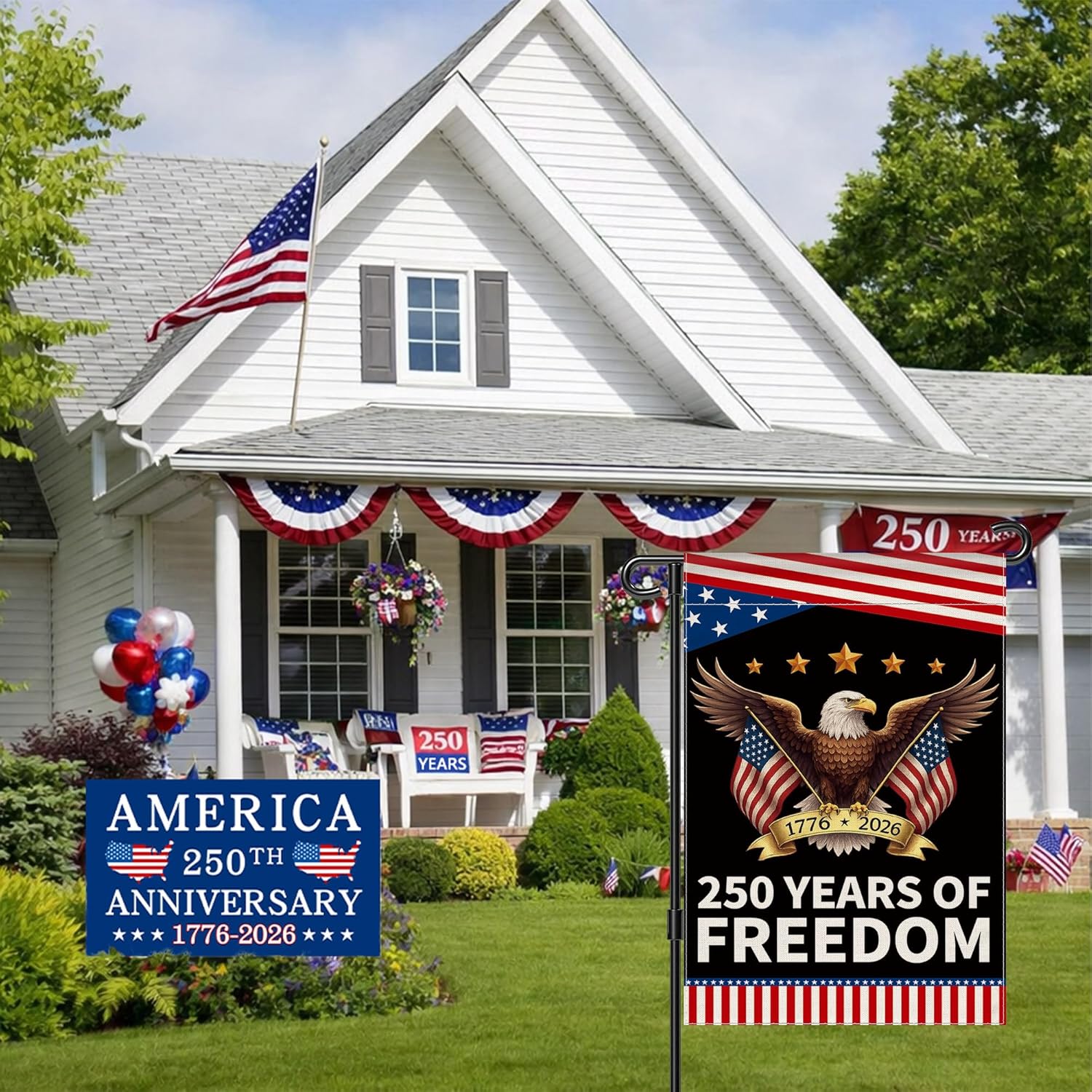 250th Anniversary America Garden Flag, 250 Anniversary USA Flag Patriotic Banner 250 Years of Freedom Yard Sign Eagle Design 4th of July Double-Sided Waterproof 1776-2026 Commemorative Flag 12x18 Inch - Image 3