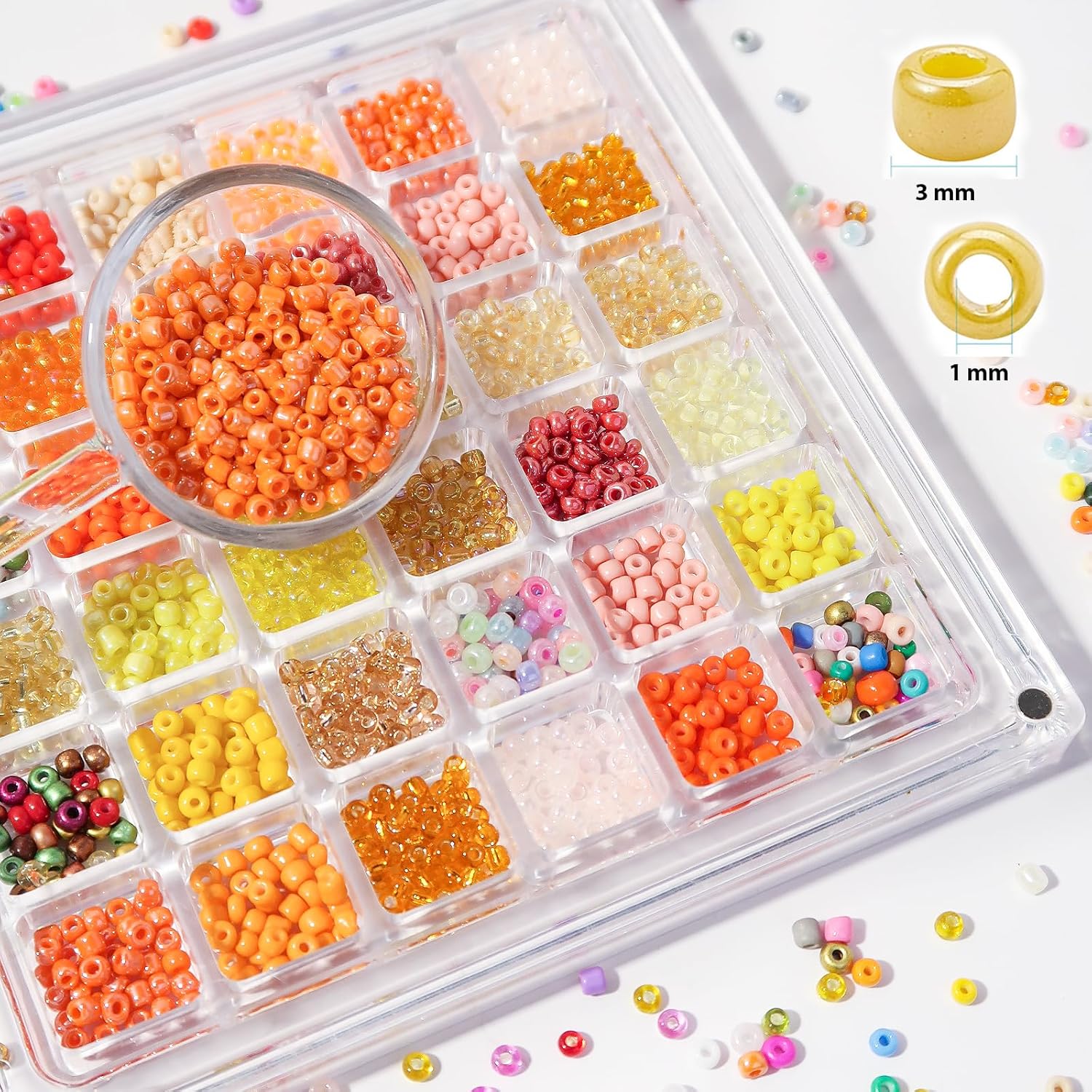 11200pcs Glass Seed Beads for DIY Crafting Bracelet Necklace Embroidery Jewelry Making Supplies (3mm, 400pcs/Color, 28 Colors, Yellow Scheme) - Image 5