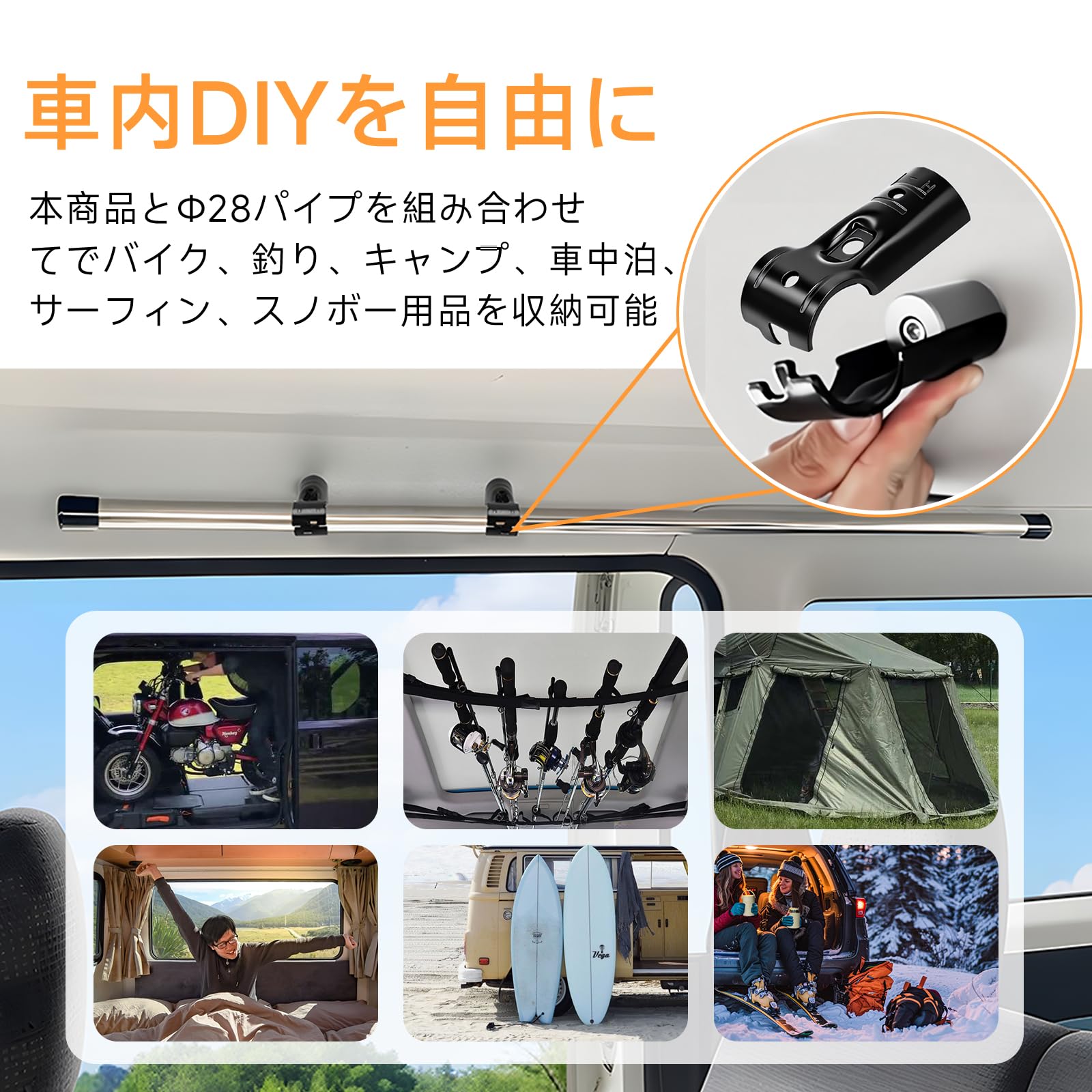 Amazon | さえだ Φ28イレクターパイプ アタッチメント 4枚セット 車用