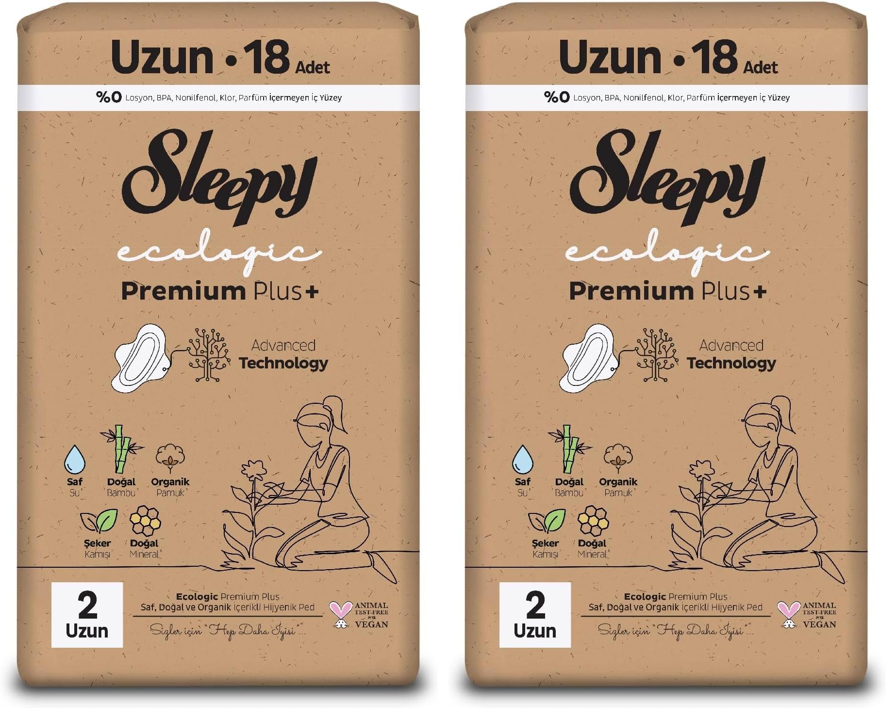 Sleepy Ecologic Premium Plus Hijyenik Ped Uzun 18 Adet (2 paketi)