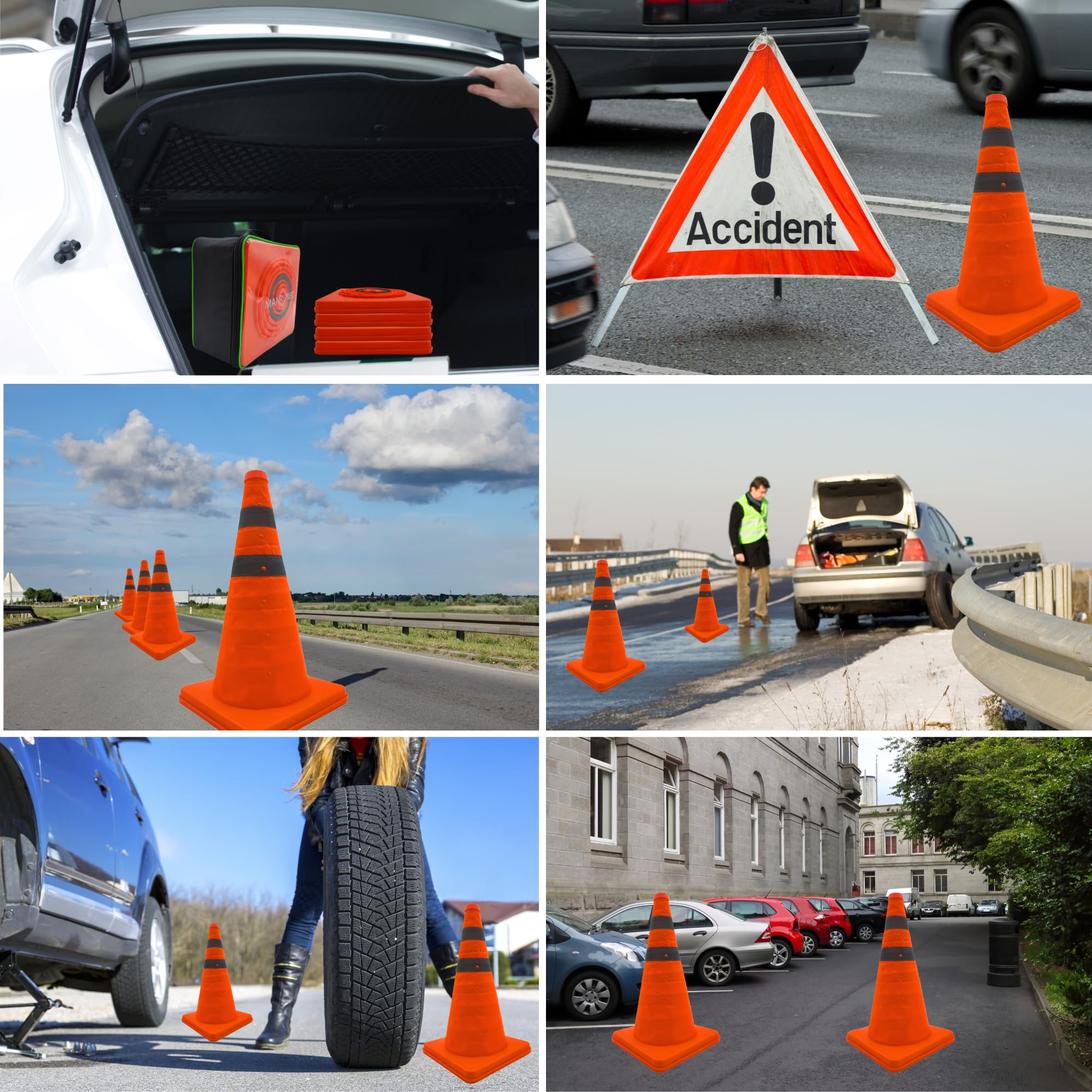4x18 Zoll (45cm) Pylonen Faltbar Leitkegel Verkehrskegel Reflektierender Sicherheitskegel Pop-Up Warnkegel Orange