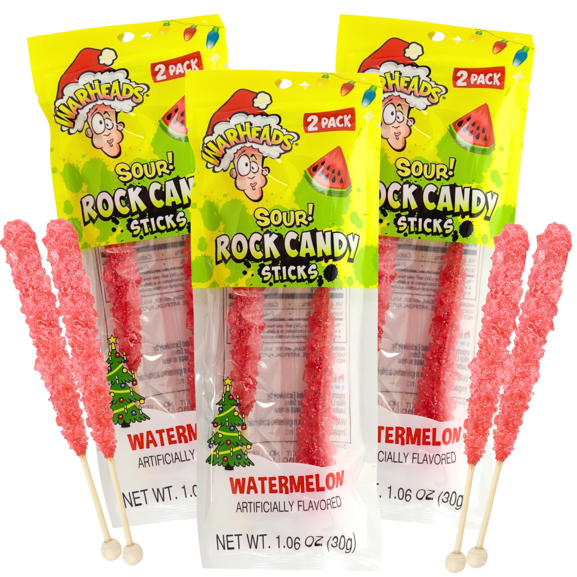 Hilco LLCWatermelon Sour Rock Candy Sticks, Classic Sugar Crystal Suckers, Individually Wrapped Stocking Stuffers, 1.06 Ounces (Pack of 3)