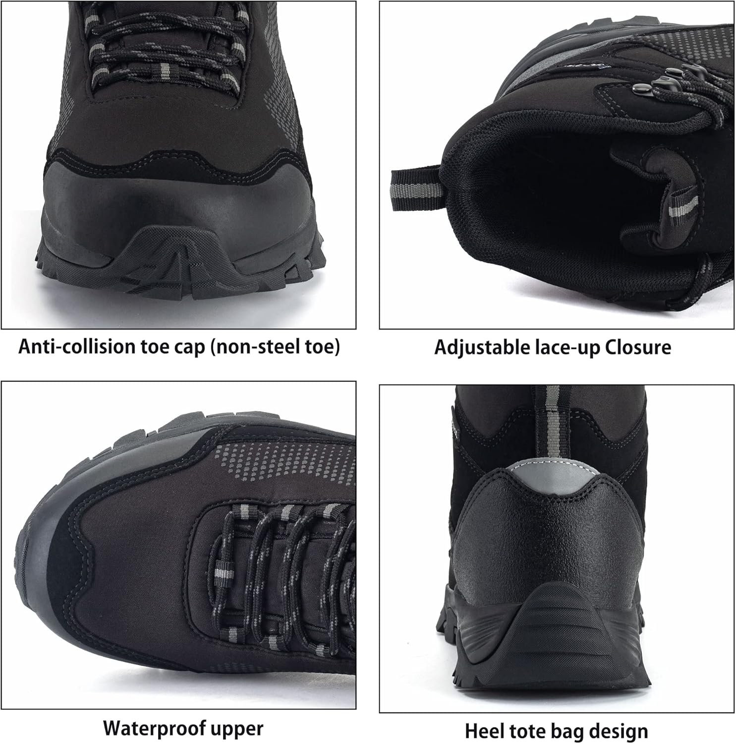 Miniatura 3 de SILENTCARE Botas de senderismo para hombre, impermeables, ligeras, antideslizantes, de tiro medio, para exteriores, trabajo, senderismo, montañismo,