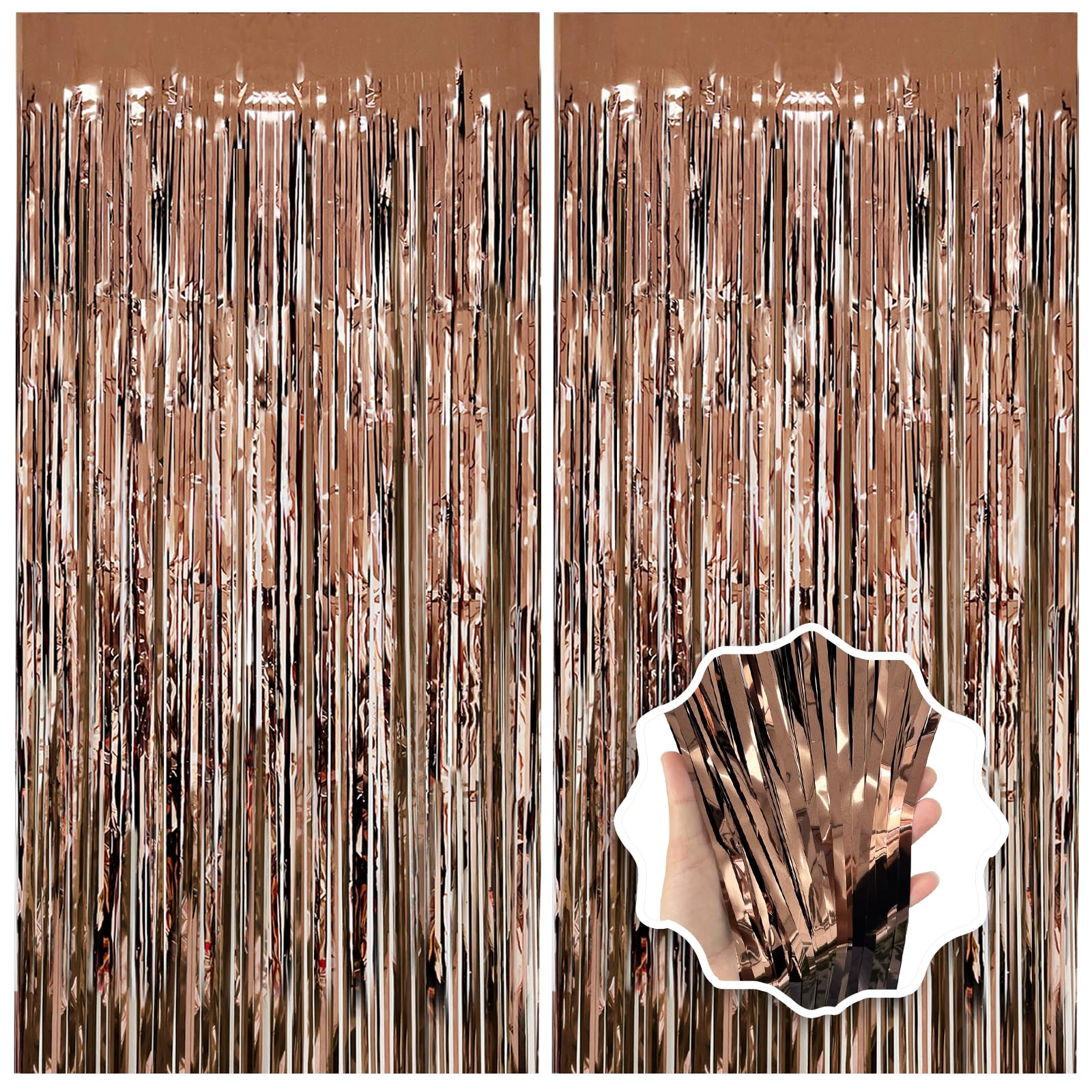 Brown Backdrop Tinsel Foil Curtain Football Party Decorations Streamers 2 Pack 3.3x8.2 ft for Birthday Superball Party Supplies Game Day Decorations Graduation Wedding Baby Shower Bridal Easter