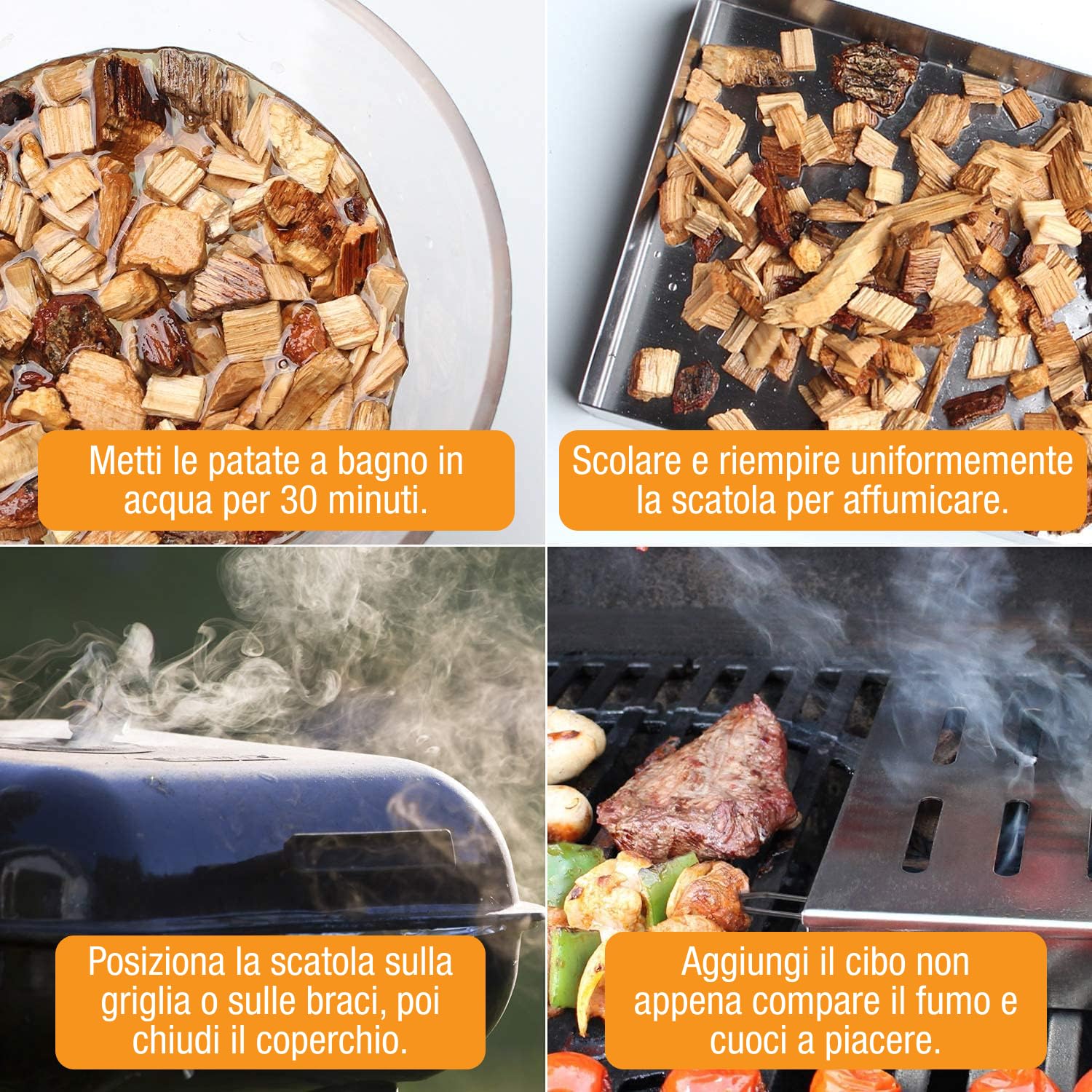 AMAZY Affumicatore Box in Acciaio Inox con 2 spiedini per Grill e 2 Tipi di Chips Diverse - Affumicatore Barbecue Offre al Pesce o alla Bistecca Il Tradizionale Sapore del Barbecue Americano