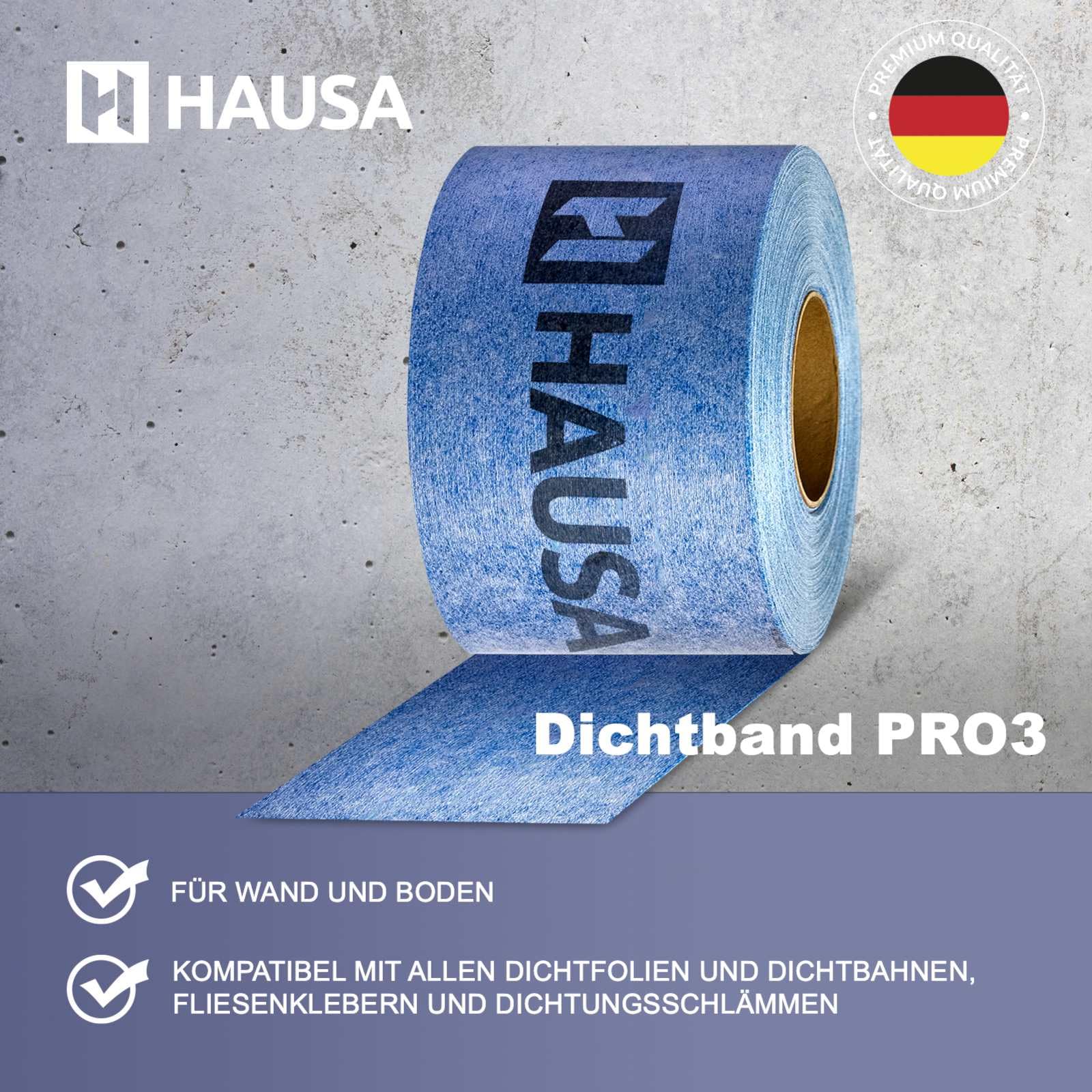 Hausa PRO3 Nastro di tenuta per piastrelle, 120 mm di larghezza, impermeabile, per interni ed esterni, ambienti umidi, sanitari, bagno, doccia, terrazzi, balconi, 50 m