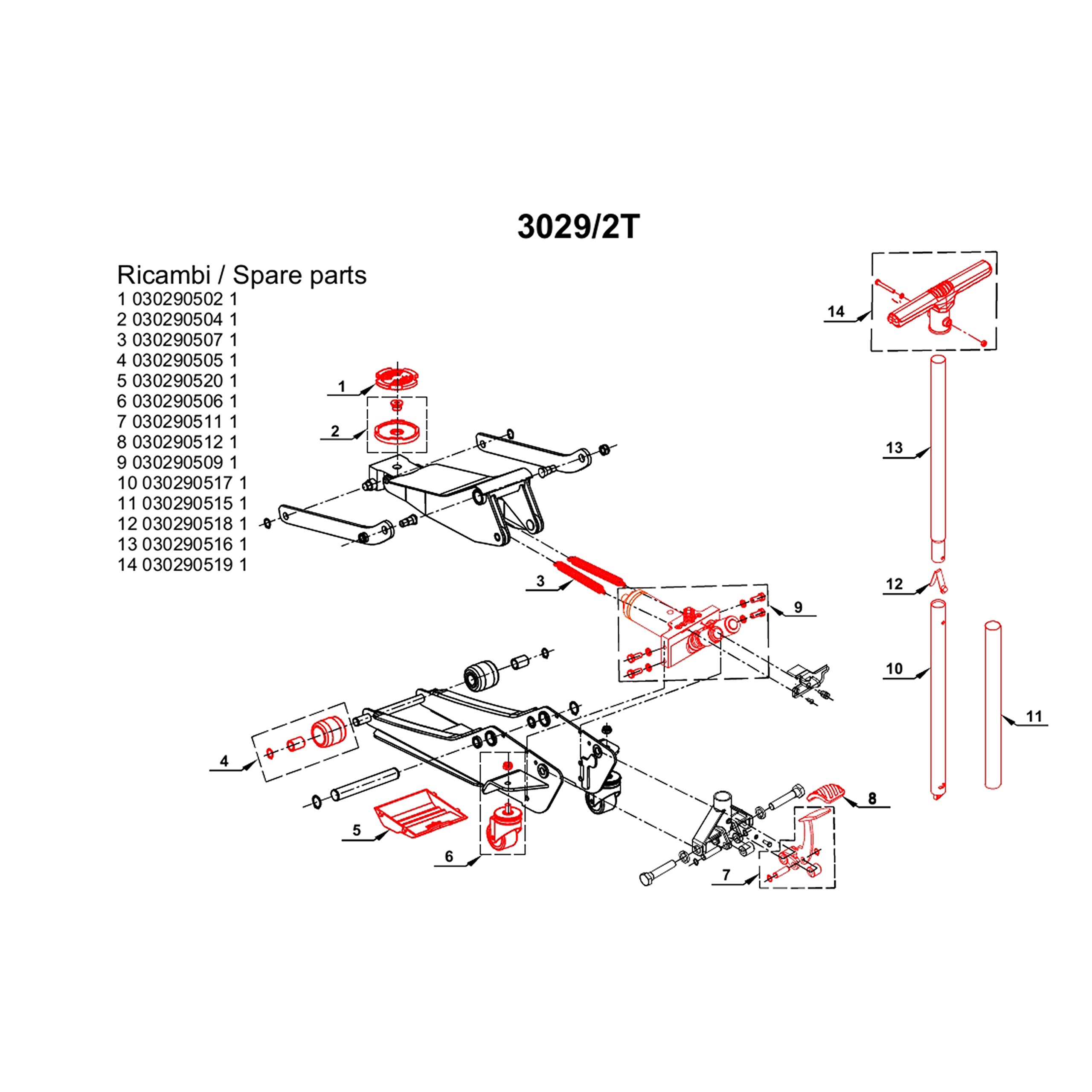 Beta 3029/2T - Gato hidráulico rebajado de 2 toneladas con 4 ruedas