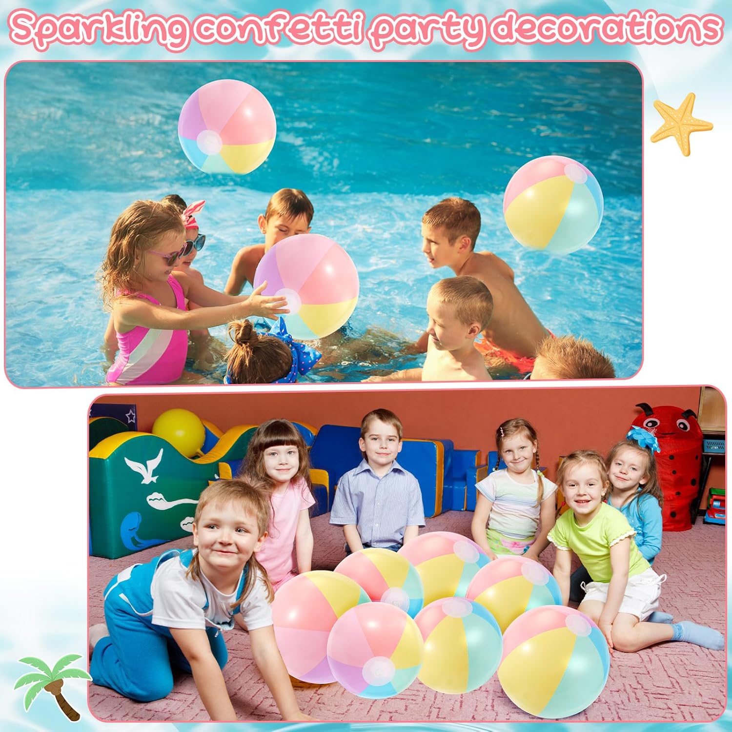 MiniInflat 24 Pcs Inflatable Beach Balls Bulk Pastel Color Jumbo Big Macaron Beach Balls for Adults Summer Swimming Pool Water Games Party Favor(16 Inch, 12 Inch)